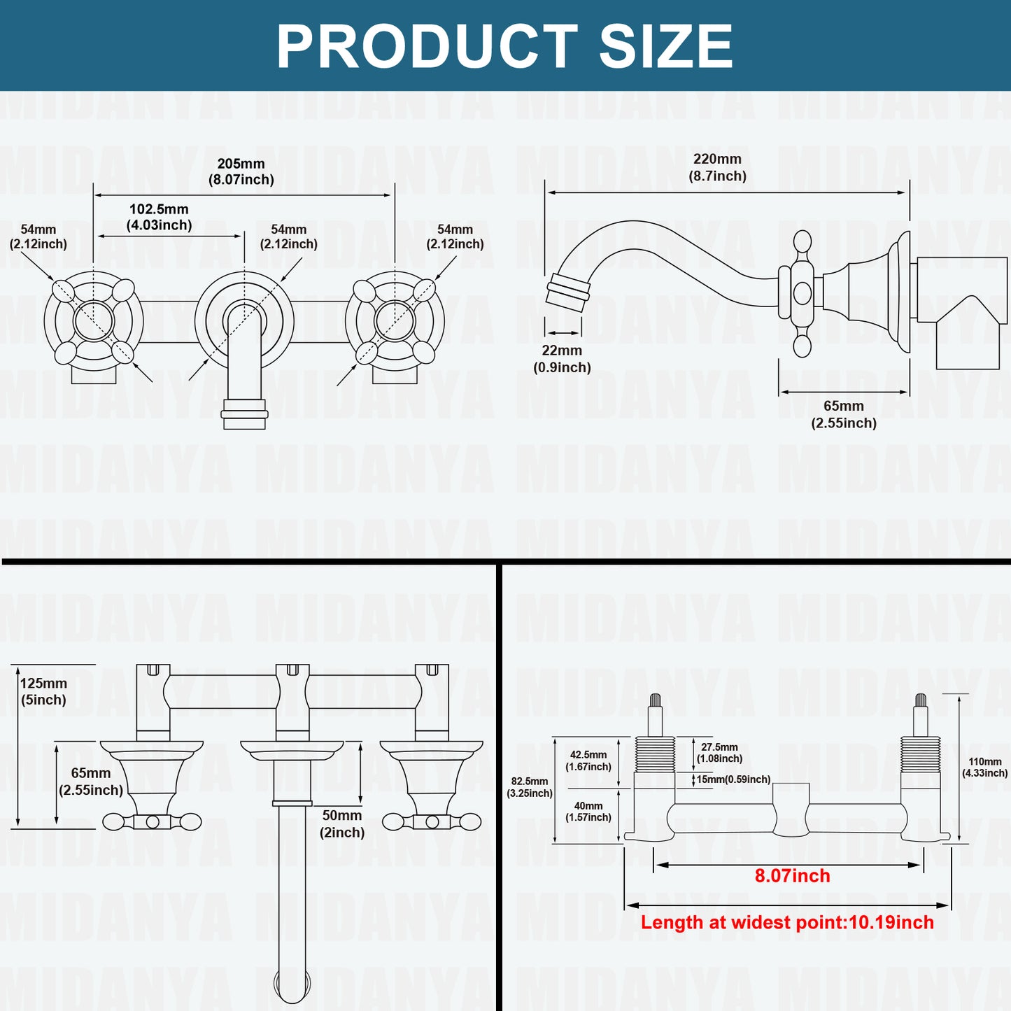 
                  
                    Midanya Bathroom Sink Faucet Widespread Wall Mount 3 Holes 2 Cross Knobs Brass Lavatory Vessel Basin Mixer Tap Mixing Spout Double Handles Commercial with Hot and Cold Signs
                  
                