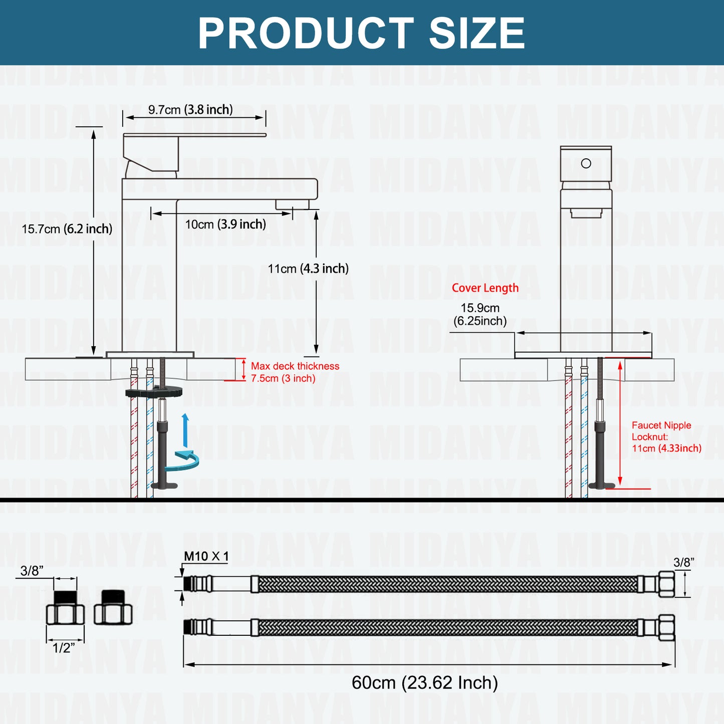 
                  
                    Midanya Bathroom Sink Faucet 1 Hole Single Handle Deck Mount Lavatory Mixer Tap Include Pop Up Drain with Overflow One Lever Commercial
                  
                