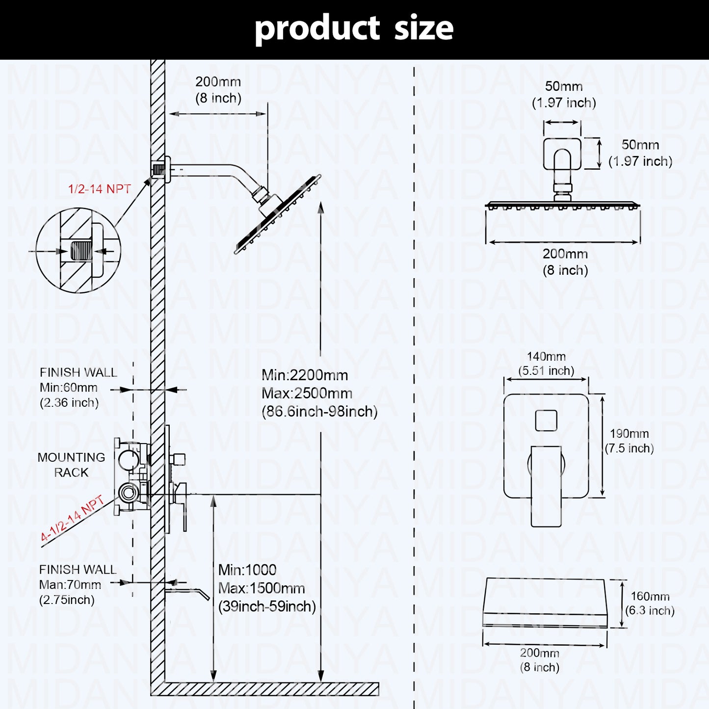 
                  
                    Midanya Tub and Shower Faucet Set Shower System with 8-Inch Rain Shower Head and Waterfall Tub Faucet Wall Mount Shower Valve and Trim Kit Included
                  
                
