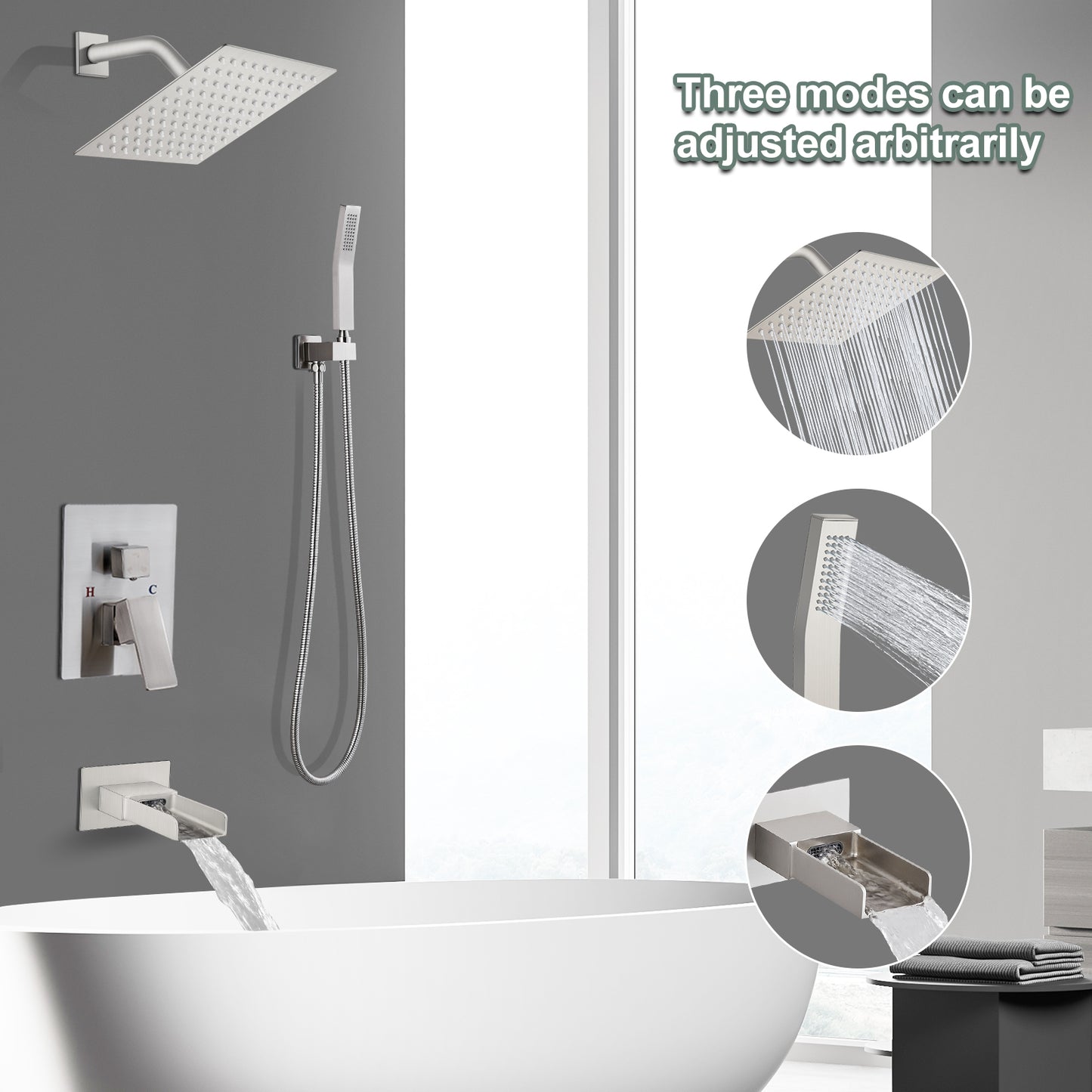
                  
                    Midanya  Bathroom Shower System 8 Inch Rainfall Shower Head with Handheld Spary Wall Mount Tub Spout Combo Set Rough-in Valve 3 Function Mixer Shower Faucet Luxury
                  
                