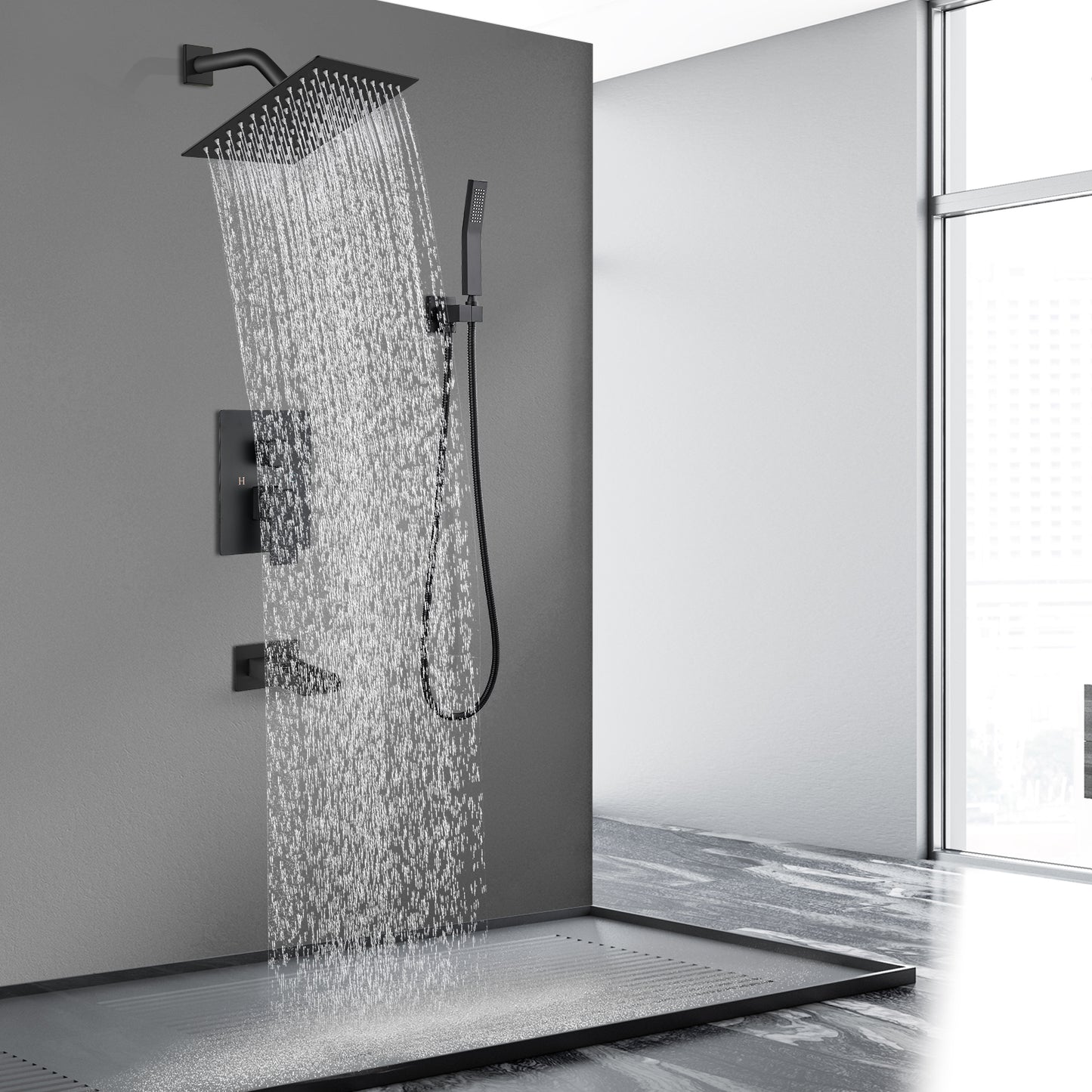 
                  
                    Midanya  Bathroom Shower System 8 Inch Rainfall Shower Head with Handheld Spary Wall Mount Tub Spout Combo Set Rough-in Valve 3 Function Mixer Shower Faucet Luxury
                  
                