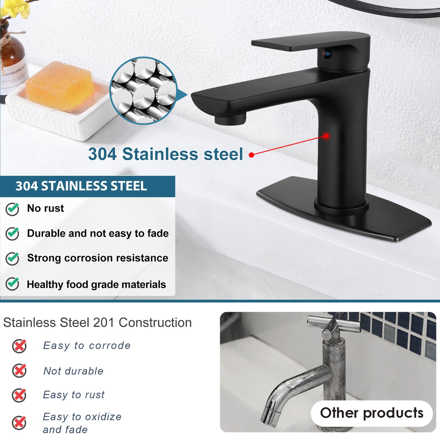 
                  
                    Midanya  Bathroom Sink Faucet Single Handle Single Hole Vanity Basin Hot & Cold Mixer Tap with Cover and Plate Pop Up Drain Commercial Modern Wash Basin Faucet Deck Simple Installation
                  
                