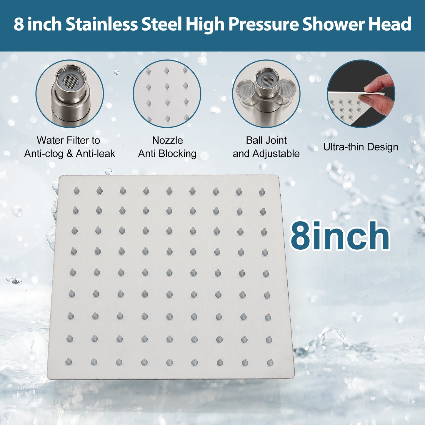 
                  
                    Midanya Rain Shower System Tub Shower Faucet Set 8 Inch Square Rainfall Shower Head with Handheld Sprayer and Waterfall Tub Spout Rough-in Valve Shower Mixer Combo
                  
                