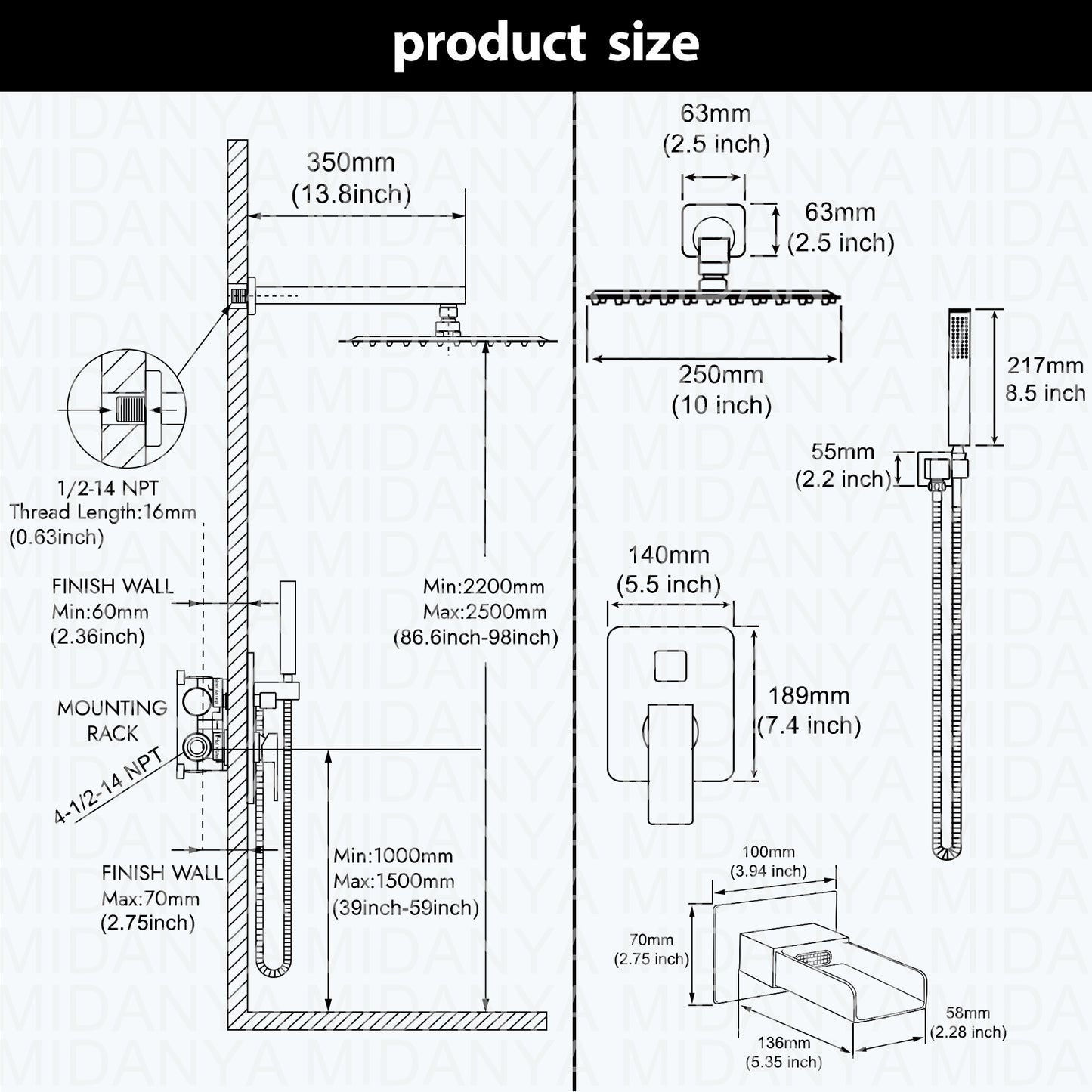 
                  
                    Midanya Bathroom Shower System 10 Inch Rainfall Shower Head with Handheld Spary Wall Mount Tub Spout Combo Set Rough-in Valve 3 Function Mixer Shower Faucet Luxury
                  
                