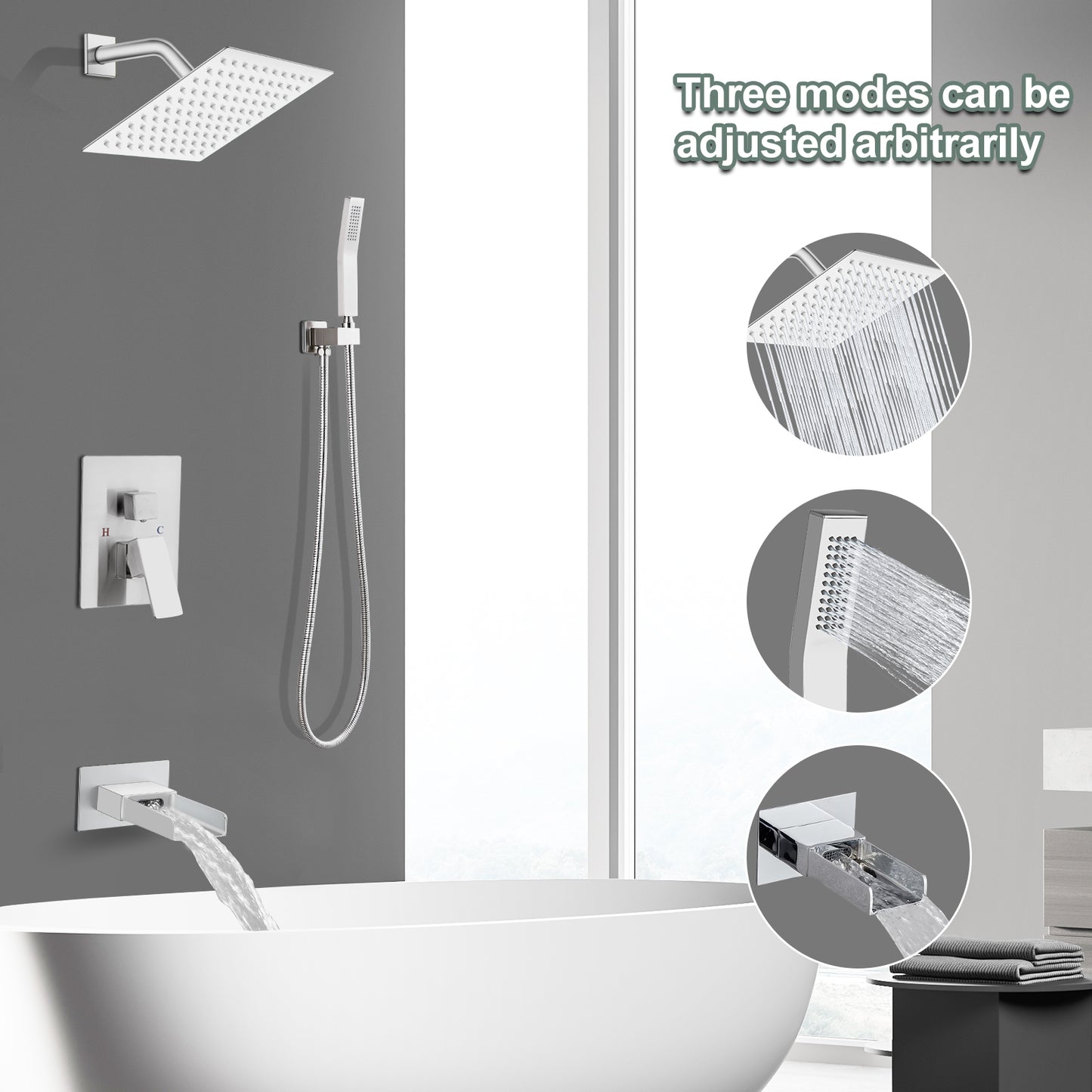 
                  
                    Midanya  Bathroom Shower System 8 Inch Rainfall Shower Head with Handheld Spary Wall Mount Tub Spout Combo Set Rough-in Valve 3 Function Mixer Shower Faucet Luxury
                  
                