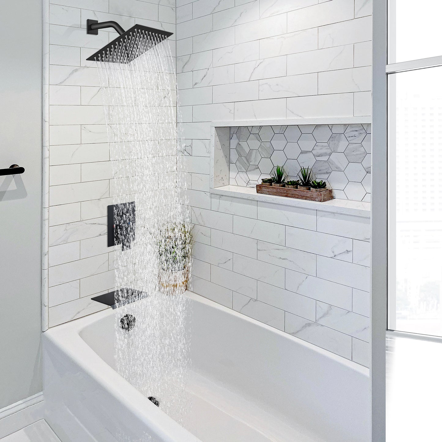 
                  
                    Midanya Tub and Shower Faucet Set Shower System with 8-Inch Rain Shower Head and Waterfall Tub Faucet Wall Mount Shower Valve and Trim Kit Included
                  
                