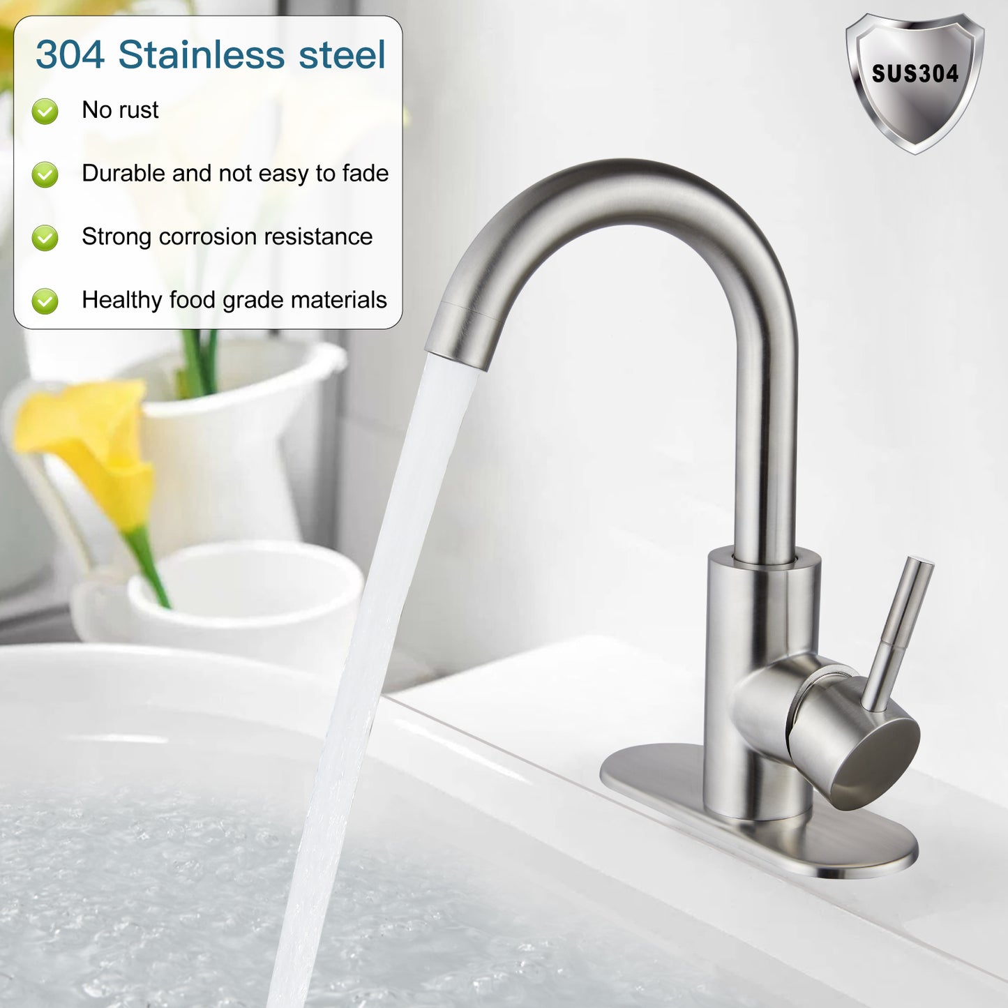 
                  
                    Midanya Single Handle Bathroom Sink Faucet, Wet Bar Pre-Kitchen Farmhouse RV Small Vanity Faucet with 360°Rotation Spout with Deck Plate and Supply Hoses
                  
                