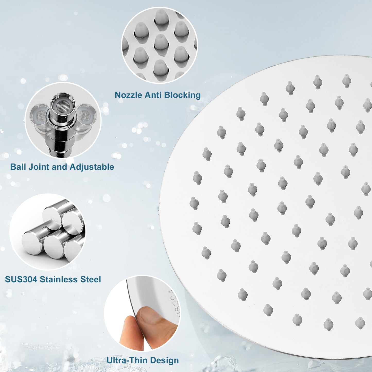 
                  
                    Midanya Round Rainfall Shower Head 8 Inch Stainless Steel Ultra Thin Design High Pressure
                  
                