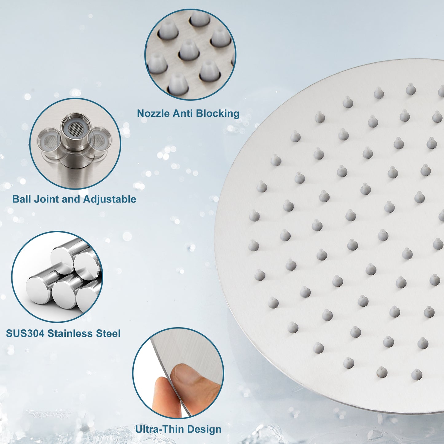 
                  
                    Midanya Round Rainfall Shower Head 8 Inch Stainless Steel Ultra Thin Design High Pressure
                  
                