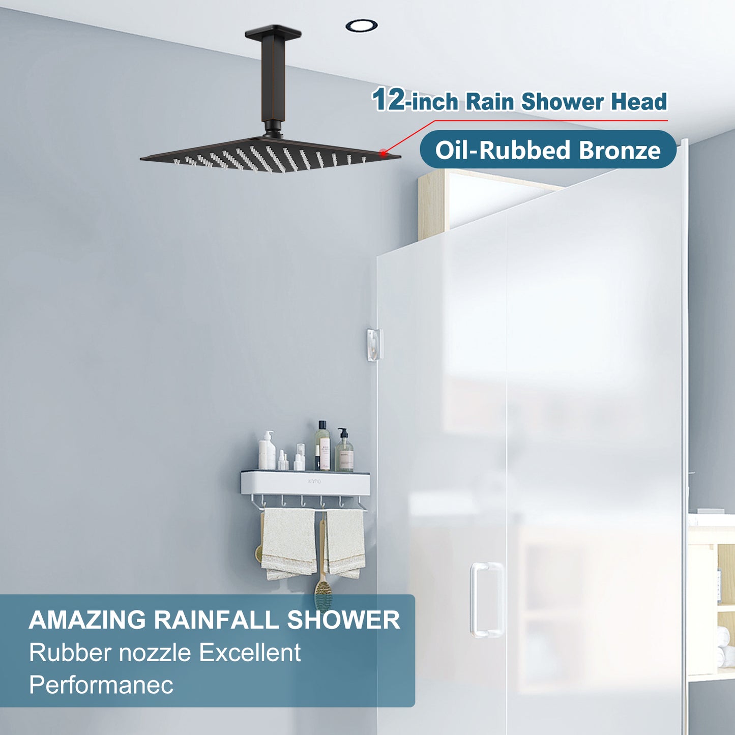 
                  
                    Midanya 12 inch  Rainfall Shower Head Square Stainless Steel Rain Showerhead High Pressure Waterfall Crackproof Coverage with Silicone Nozzle 1/16" Ultra Thin Design Swivel Connector
                  
                