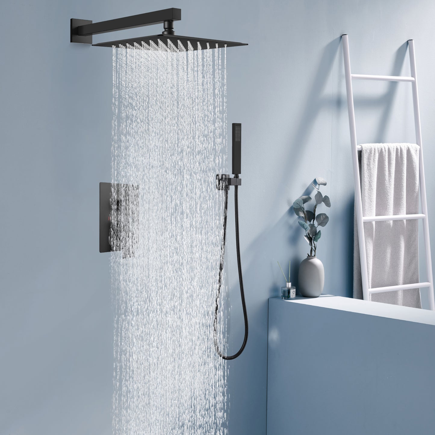 
                  
                    Midanya Rain Shower System 12 Inch Square Rainfall High Pressure Shower Head Wall Mount Shower Faucet Set with Hand Sprayer and Rough-in Valve Trim Kit Bathroom Mixer Shower Combo Set
                  
                