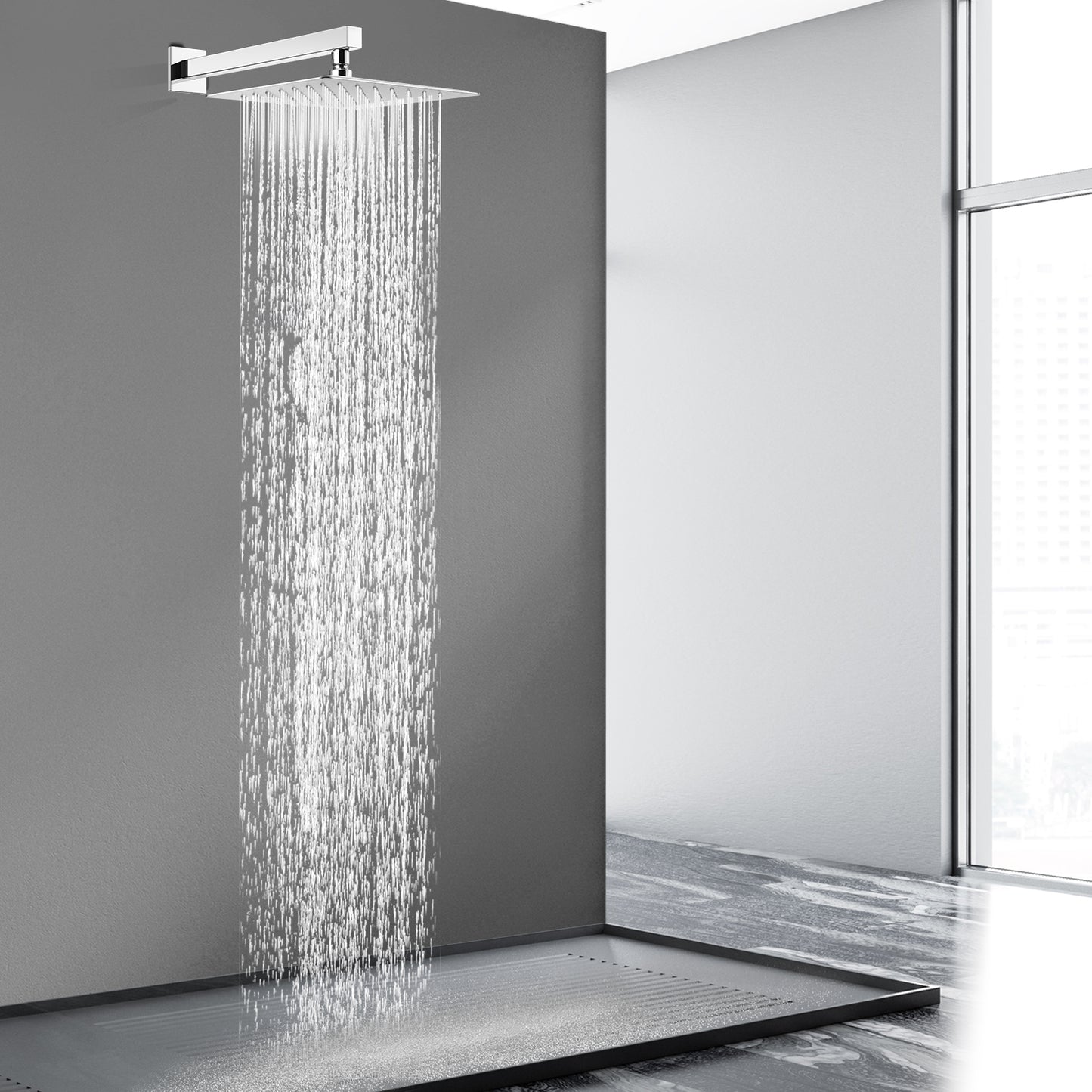 
                  
                    Midanya 12 inch  Rainfall Shower Head Square Stainless Steel Rain Showerhead High Pressure Waterfall Crackproof Coverage with Silicone Nozzle 1/16" Ultra Thin Design Swivel Connector
                  
                