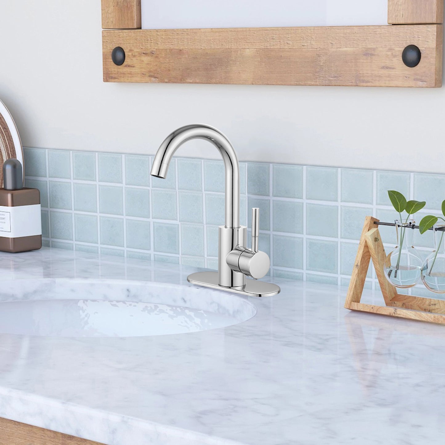 
                  
                    Midanya Single Handle Bathroom Sink Faucet, Wet Bar Pre-Kitchen Farmhouse RV Small Vanity Faucet with 360°Rotation Spout with Deck Plate and Supply Hoses
                  
                