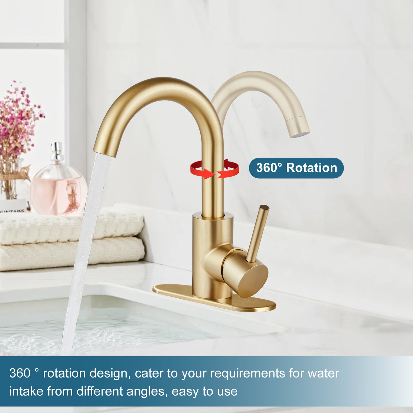 
                  
                    Midanya Single Handle Bathroom Sink Faucet, Wet Bar Pre-Kitchen Farmhouse RV Small Vanity Faucet with 360°Rotation Spout with Deck Plate, Supply Hoses and Drain Stopper
                  
                