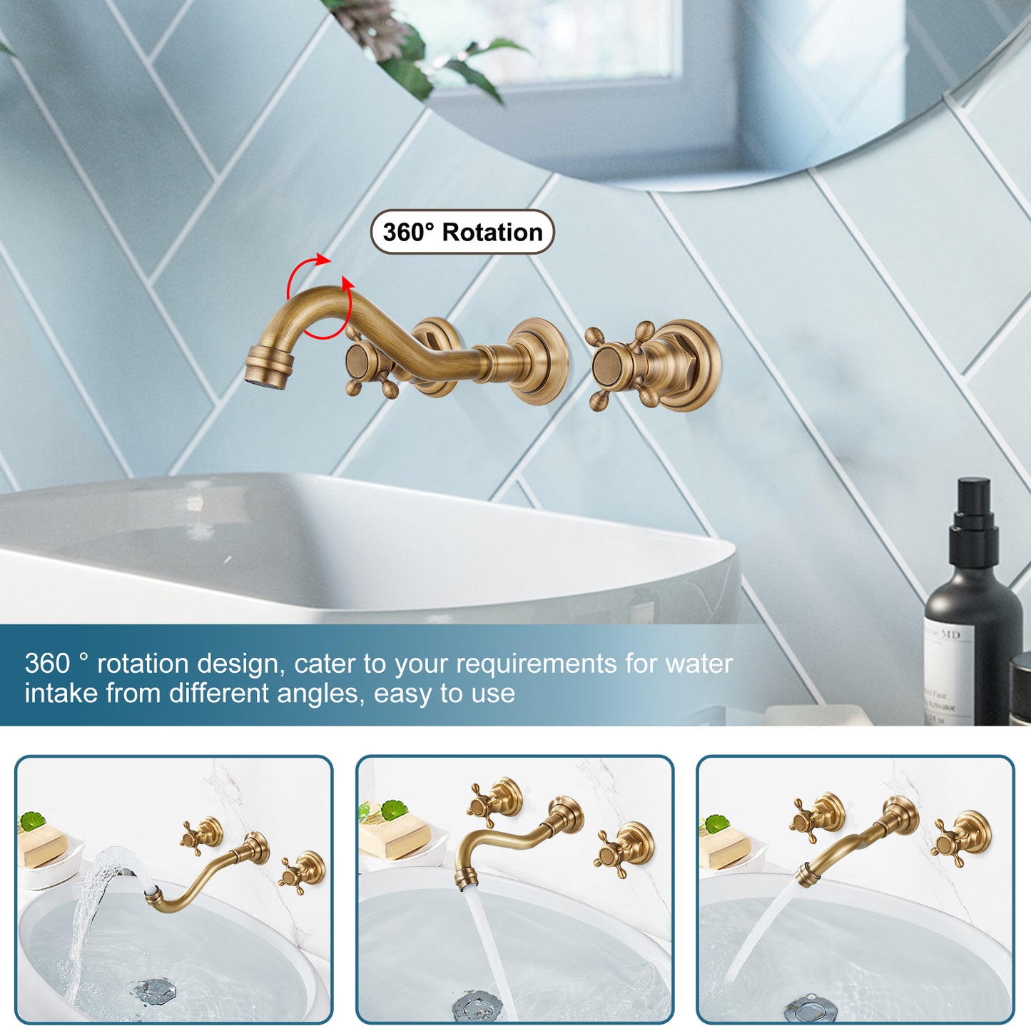 
                  
                    Midanya Bathroom Sink Faucet Widespread  Wall Mount 3 Holes 2 Cross Knobs Lavatory Vessel Basin Mixer Tap Mixing Spout Double Handles Commercial
                  
                