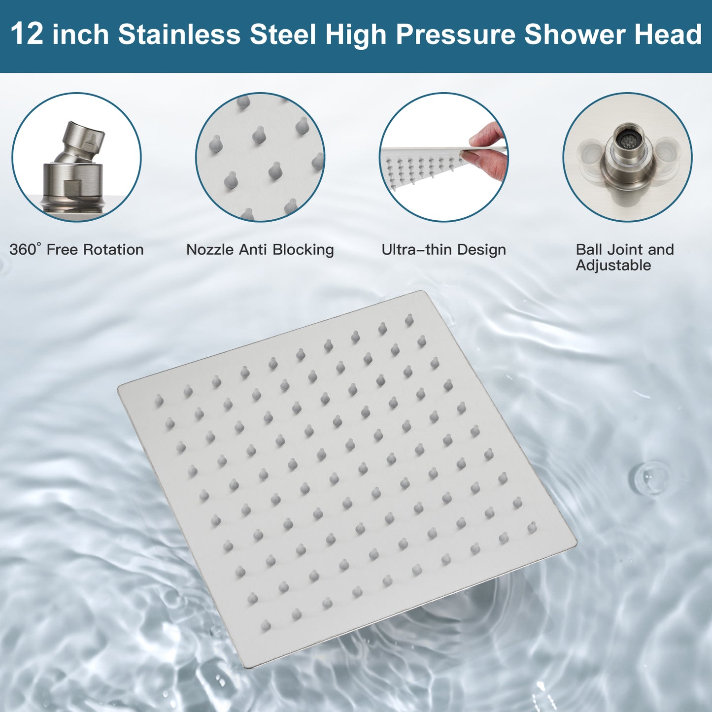 
                  
                    Midanya Rain Shower System 12 Inch Tub Shower Faucet Set Square Rainfall Shower Head with Handheld Sprayer and Waterfall Tub Spout Wall Mount Rough-in Valve 3-Function Mixer Combo
                  
                