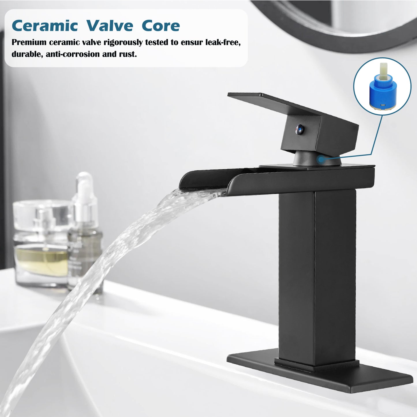 
                  
                    Midanya Waterfall Bathroom Faucet 1 Hole Single Handle Sink Vanity 4 inch Faucet Wide Mouth Spout with Deck Mount Plate & Water Supply Lines Hose Lavatory Modern Commercial Mixer Tap
                  
                