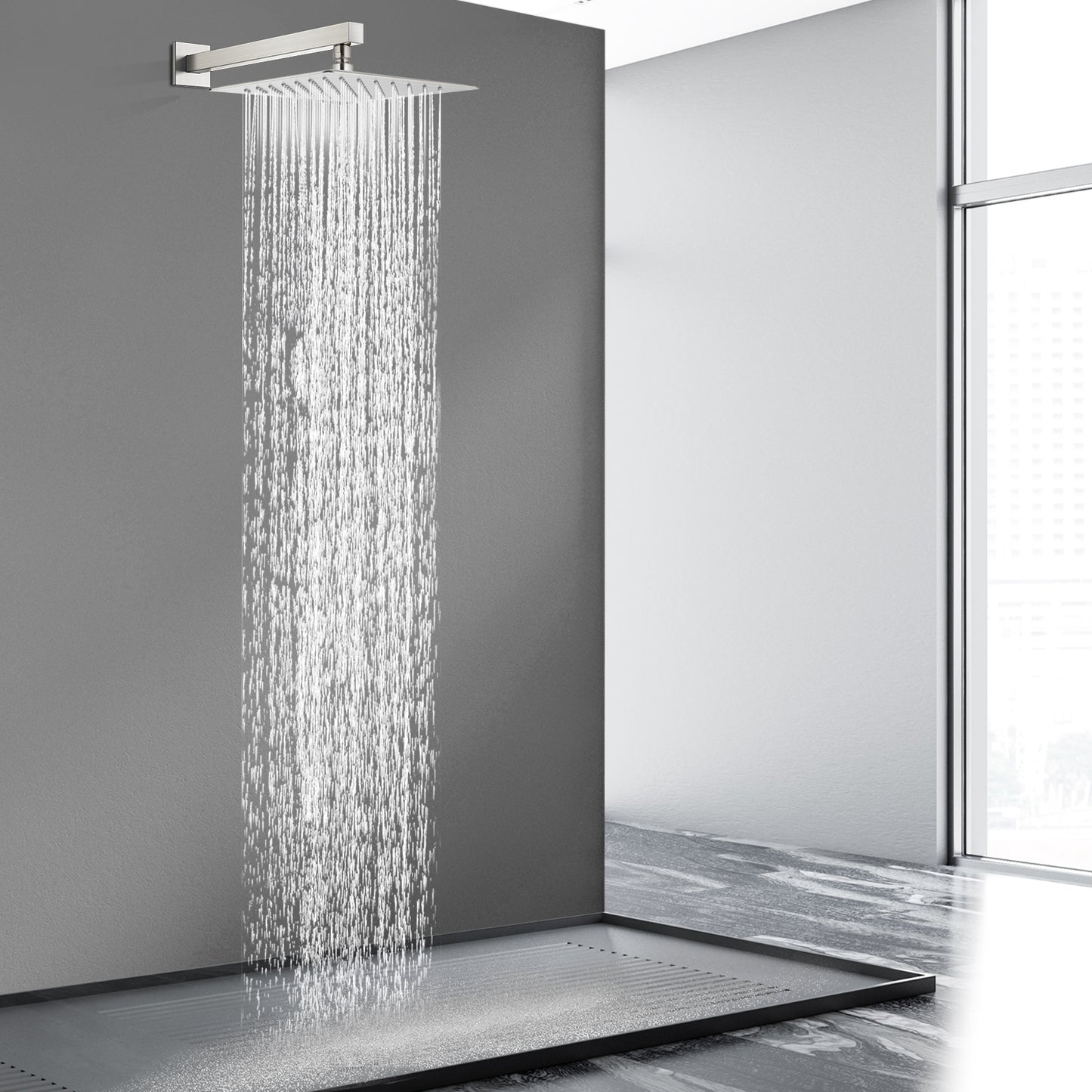 
                  
                    Midanya 12 inch  Rainfall Shower Head Square Stainless Steel Rain Showerhead High Pressure Waterfall Crackproof Coverage with Silicone Nozzle 1/16" Ultra Thin Design Swivel Connector
                  
                