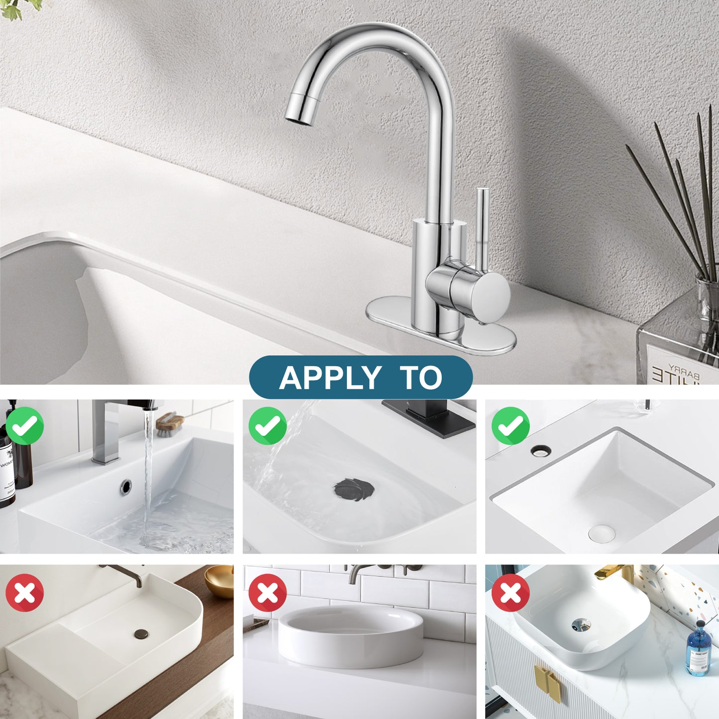 
                  
                    Midanya Single Handle Bathroom Sink Faucet, Wet Bar Pre-Kitchen Farmhouse RV Small Vanity Faucet with 360°Rotation Spout with Deck Plate, Supply Hoses and Drain Stopper
                  
                