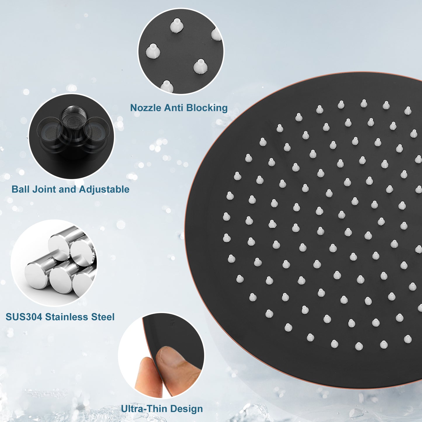 
                  
                    Midanya Round Rainfall Shower Head 8 Inch Stainless Steel Ultra Thin Design High Pressure
                  
                