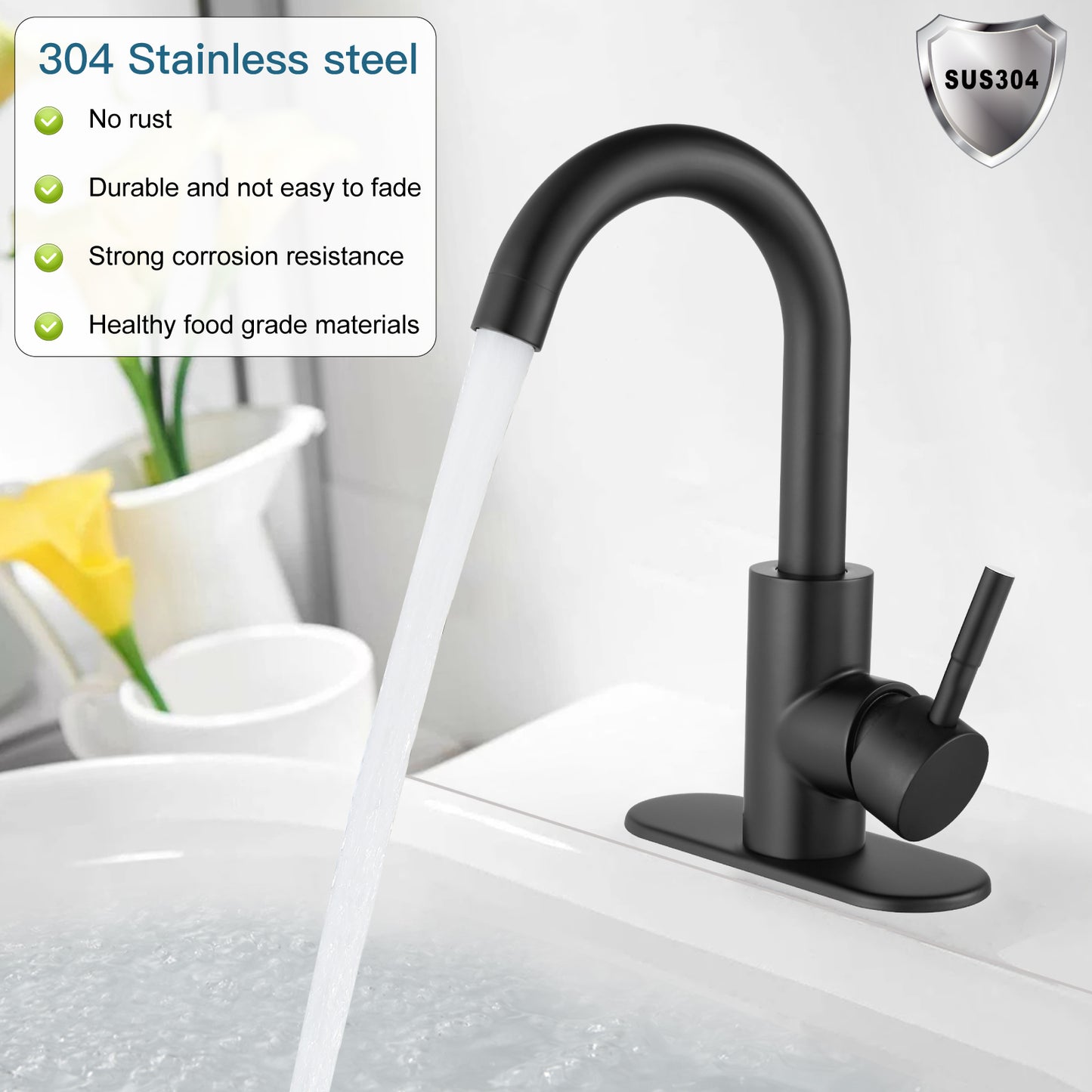 
                  
                    Midanya Single Handle Bathroom Sink Faucet, Wet Bar Pre-Kitchen Farmhouse RV Small Vanity Faucet with 360°Rotation Spout with Deck Plate and Supply Hoses
                  
                