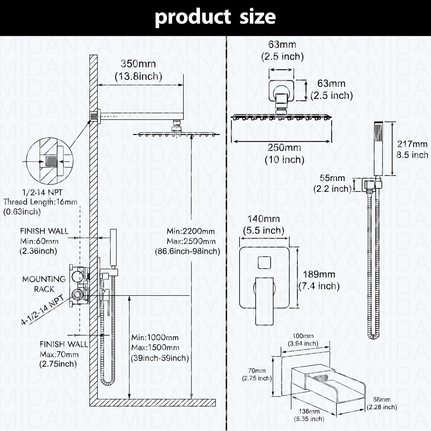 
                  
                    Midanya Bathroom Shower System 10 Inch Rainfall Shower Head with Handheld Spary Wall Mount Tub Spout Combo Set Rough-in Valve 3 Function Mixer Shower Faucet Luxury
                  
                