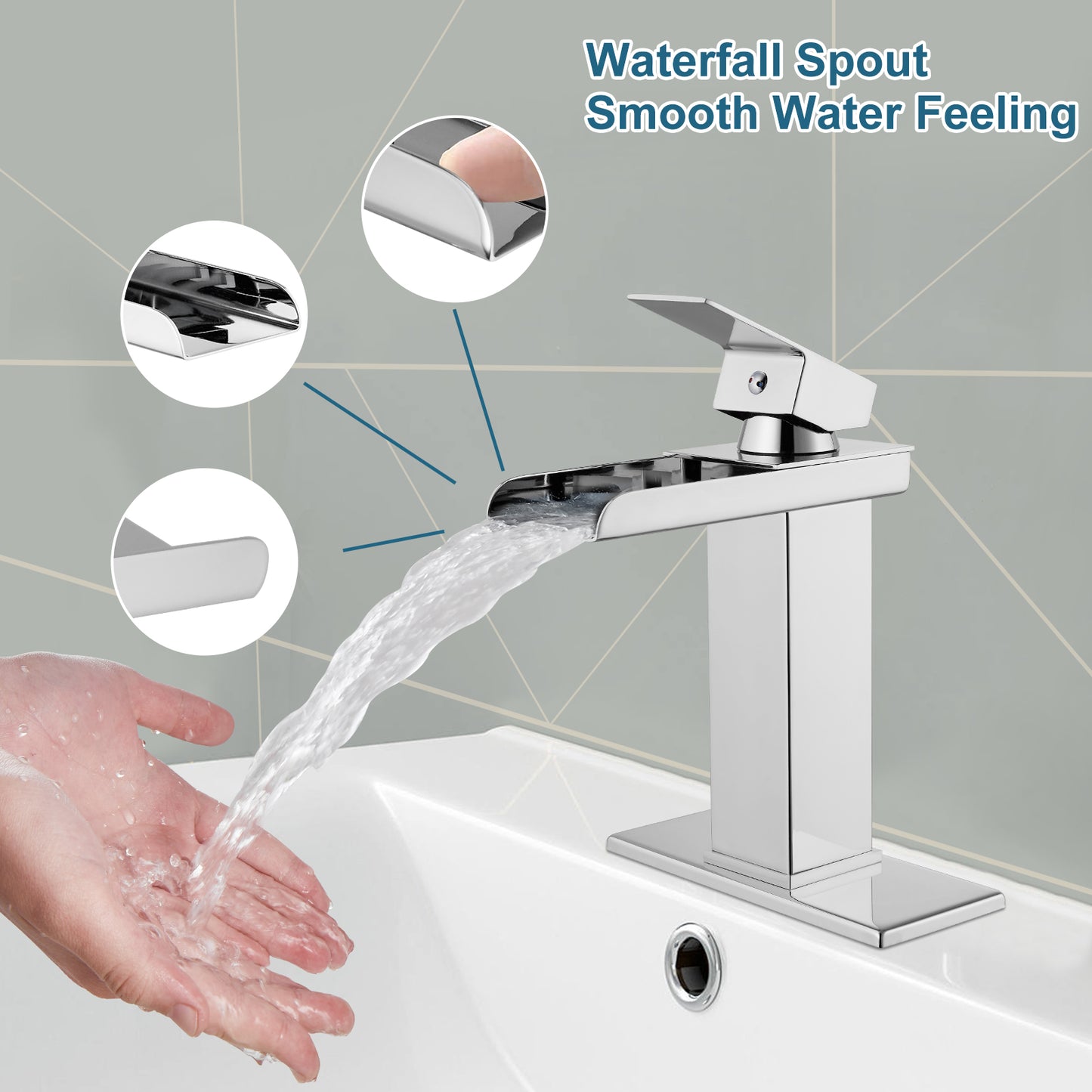 
                  
                    Midanya Waterfall Bathroom Faucet 1 Hole Single Handle Sink Vanity Faucet Wide Mouth Spout with with Pop Up Drain and Deck Mount Plate Lavatory Modern Commercial Mixer Tap
                  
                