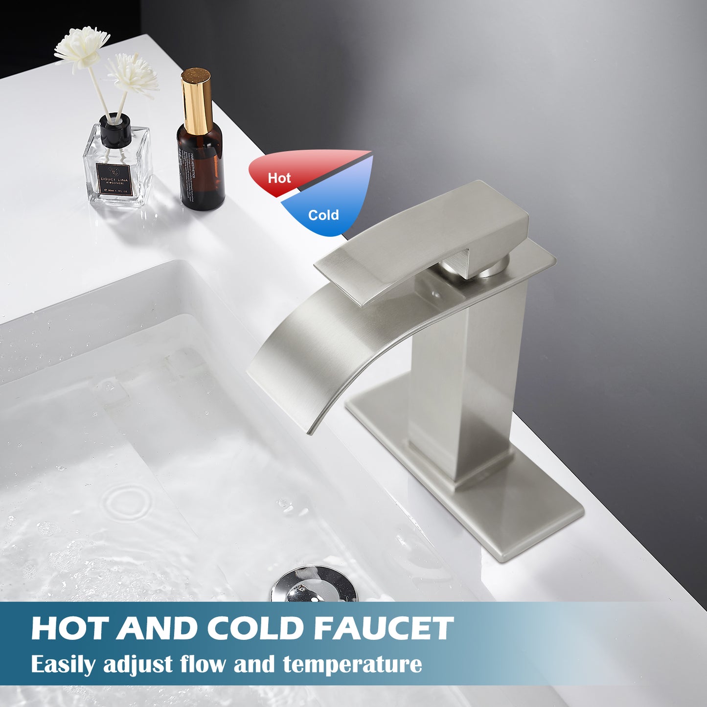 
                  
                    Midanya Bathroom Sink Faucet Waterfall Spout Single Handle 1 Hole Deck Mount Hot & Cold Water Mixer Tap Lavatory Vanity Sink Faucet Commercial with Deck Plate
                  
                