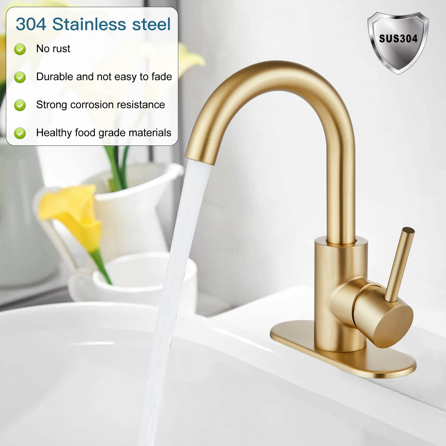 
                  
                    Midanya Single Handle Bathroom Sink Faucet, Wet Bar Pre-Kitchen Farmhouse RV Small Vanity Faucet with 360°Rotation Spout with Deck Plate and Supply Hoses
                  
                
