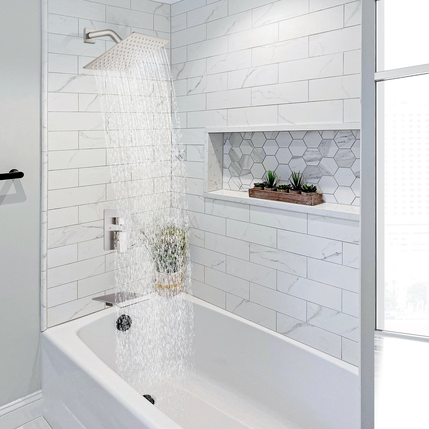 
                  
                    Midanya Tub and Shower Faucet Set Shower System with 8-Inch Rain Shower Head and Waterfall Tub Faucet Wall Mount Shower Valve and Trim Kit Included
                  
                