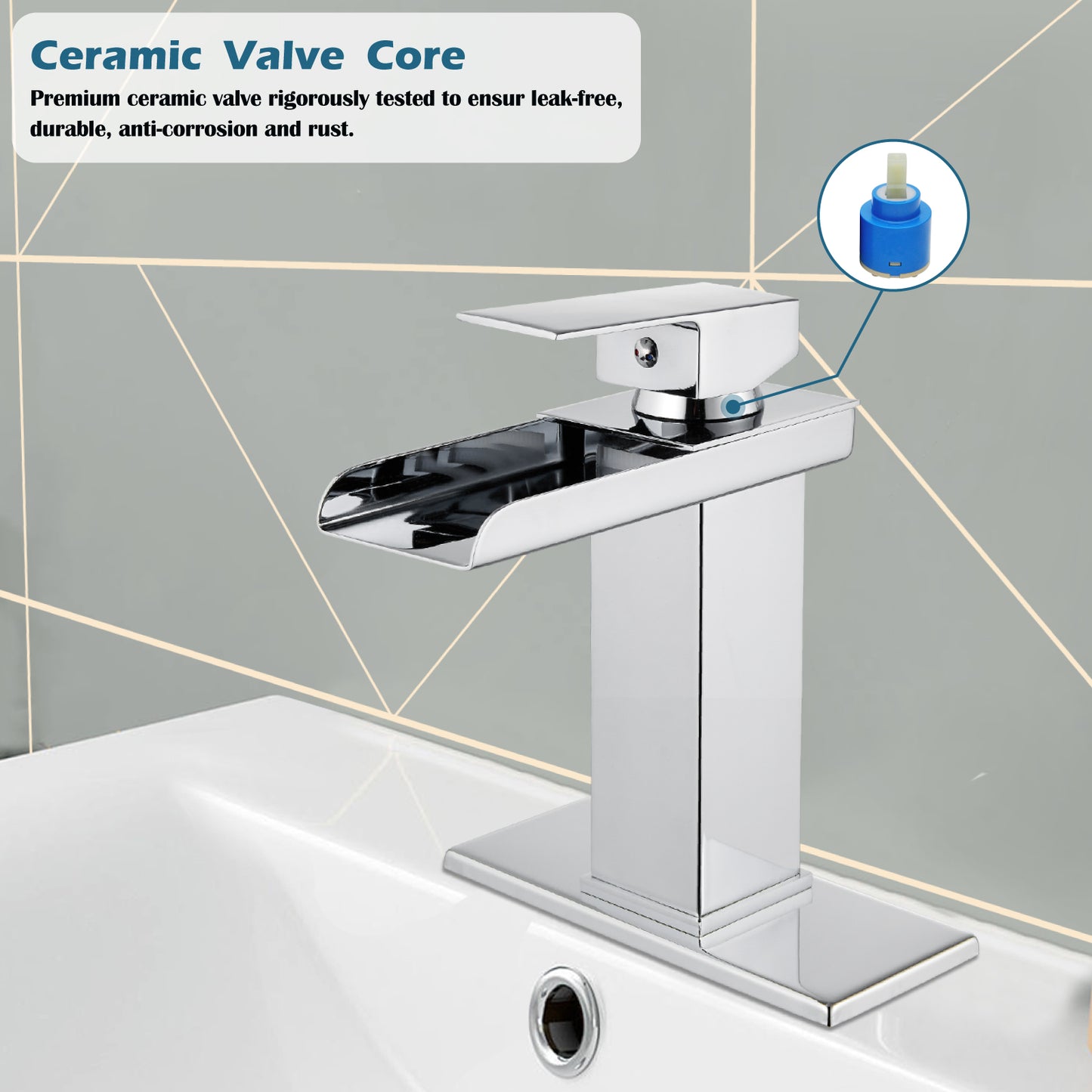 
                  
                    Midanya Waterfall Bathroom Faucet 1 Hole Single Handle Sink Vanity 4 inch Faucet Wide Mouth Spout with Deck Mount Plate & Water Supply Lines Hose Lavatory Modern Commercial Mixer Tap
                  
                