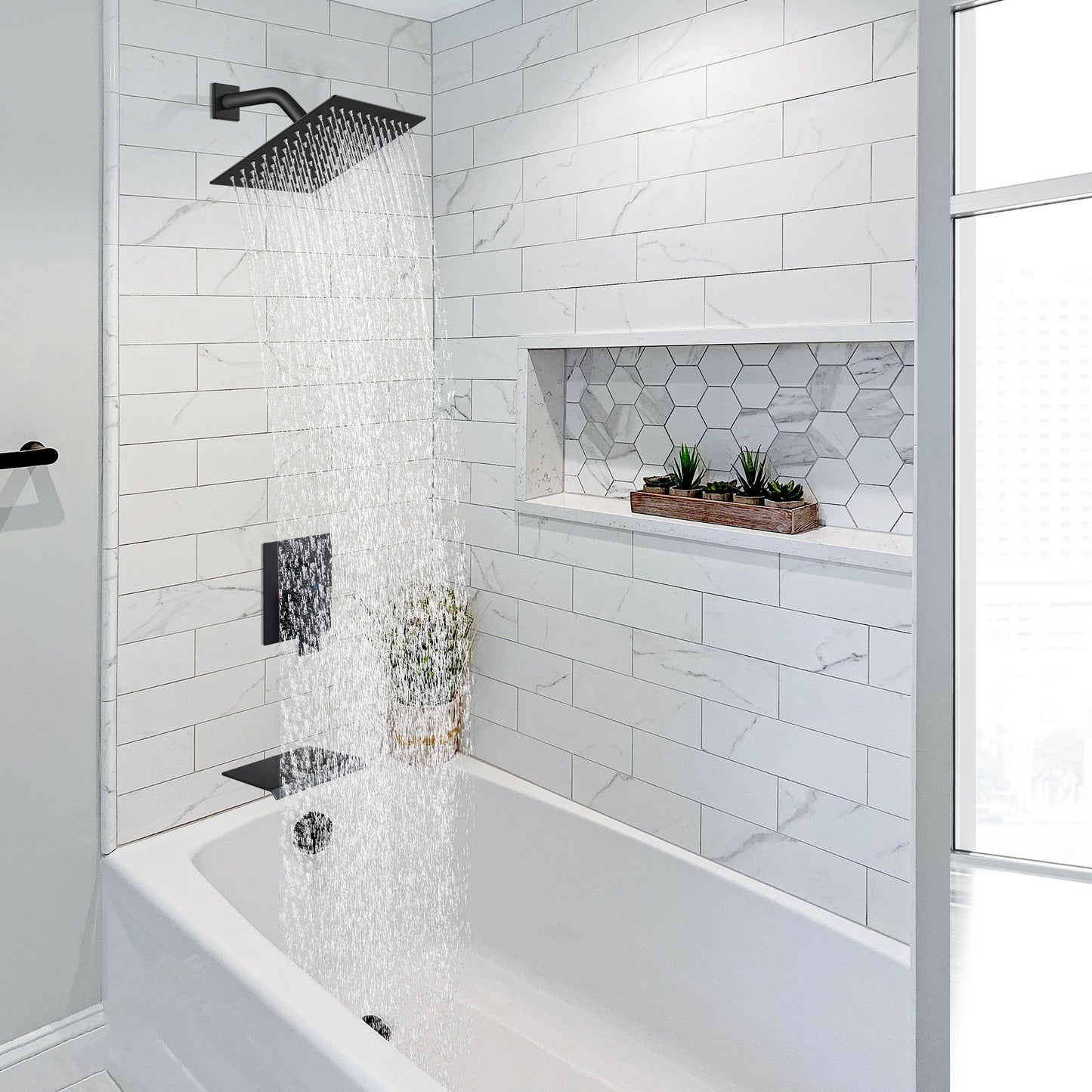 
                  
                    Midanya Tub and Shower Faucet Set Shower System with 8-Inch Rain Shower Head and Waterfall Tub Faucet Wall Mount Shower Valve and Trim Kit Included
                  
                