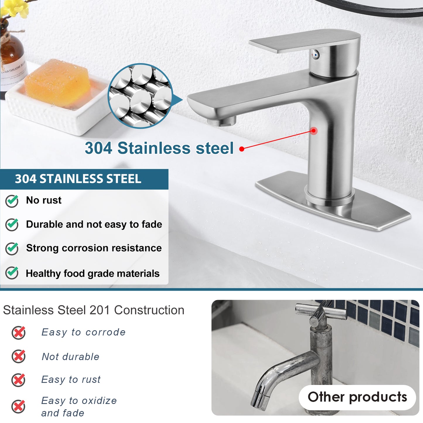 
                  
                    Midanya  Bathroom Sink Faucet Single Handle Single Hole Vanity Basin Hot & Cold Mixer Tap with Cover and Plate Pop Up Drain Commercial Modern Wash Basin Faucet Deck Simple Installation
                  
                