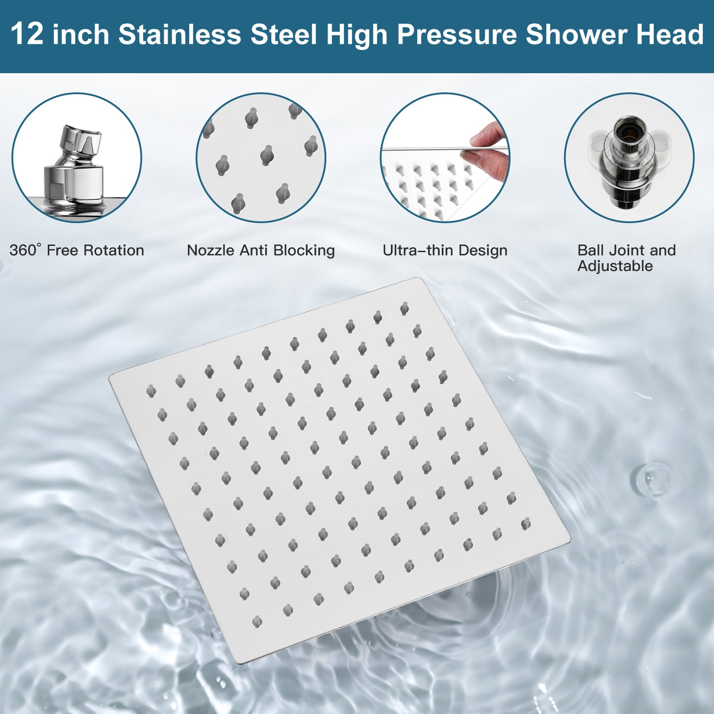 
                  
                    Midanya Rain Shower System 12 Inch Tub Shower Faucet Set Square Rainfall Shower Head with Handheld Sprayer and Waterfall Tub Spout Wall Mount Rough-in Valve 3-Function Mixer Combo
                  
                
