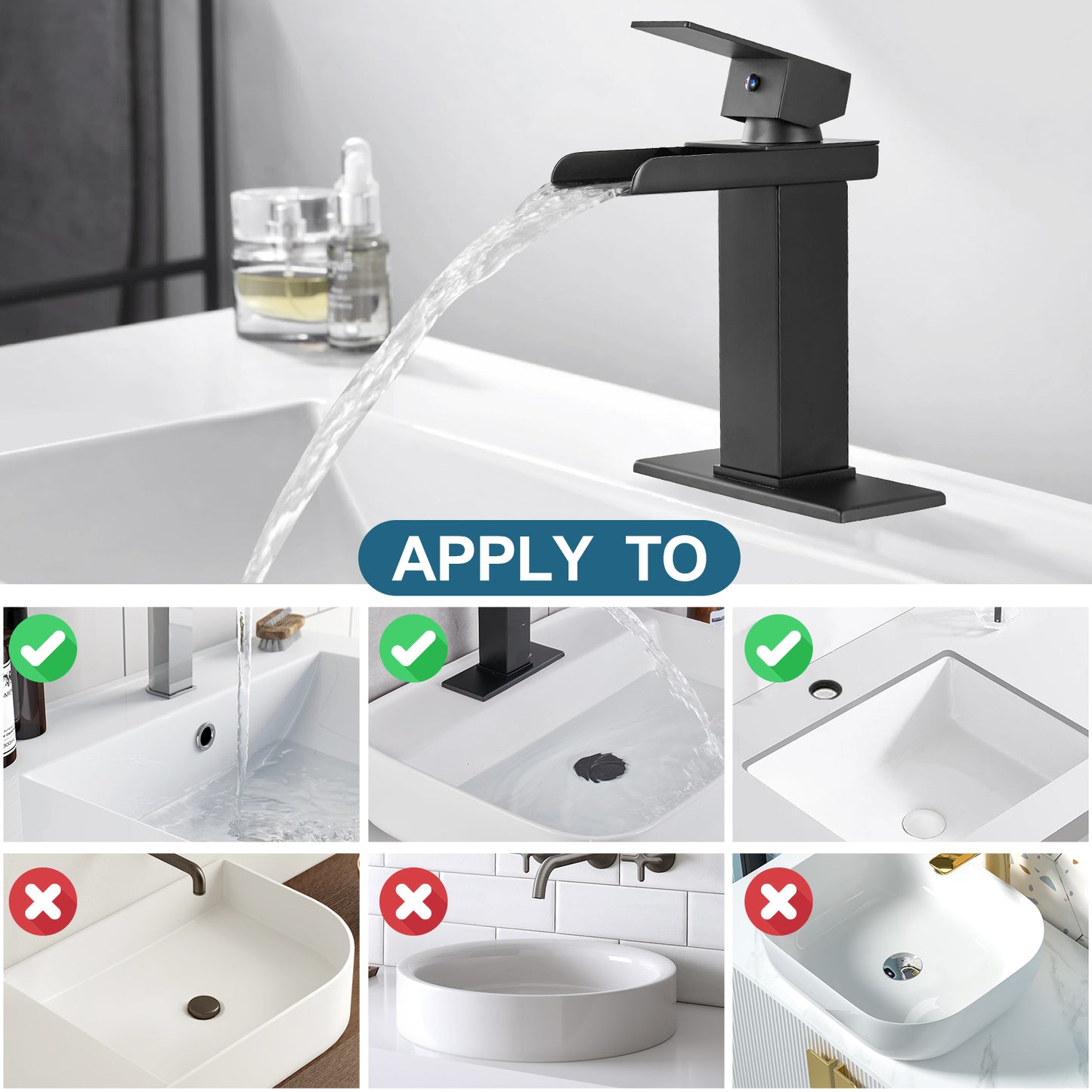 
                  
                    Midanya Waterfall Bathroom Faucet 1 Hole Single Handle Sink Vanity Faucet Wide Mouth Spout with with Pop Up Drain and Deck Mount Plate Lavatory Modern Commercial Mixer Tap
                  
                
