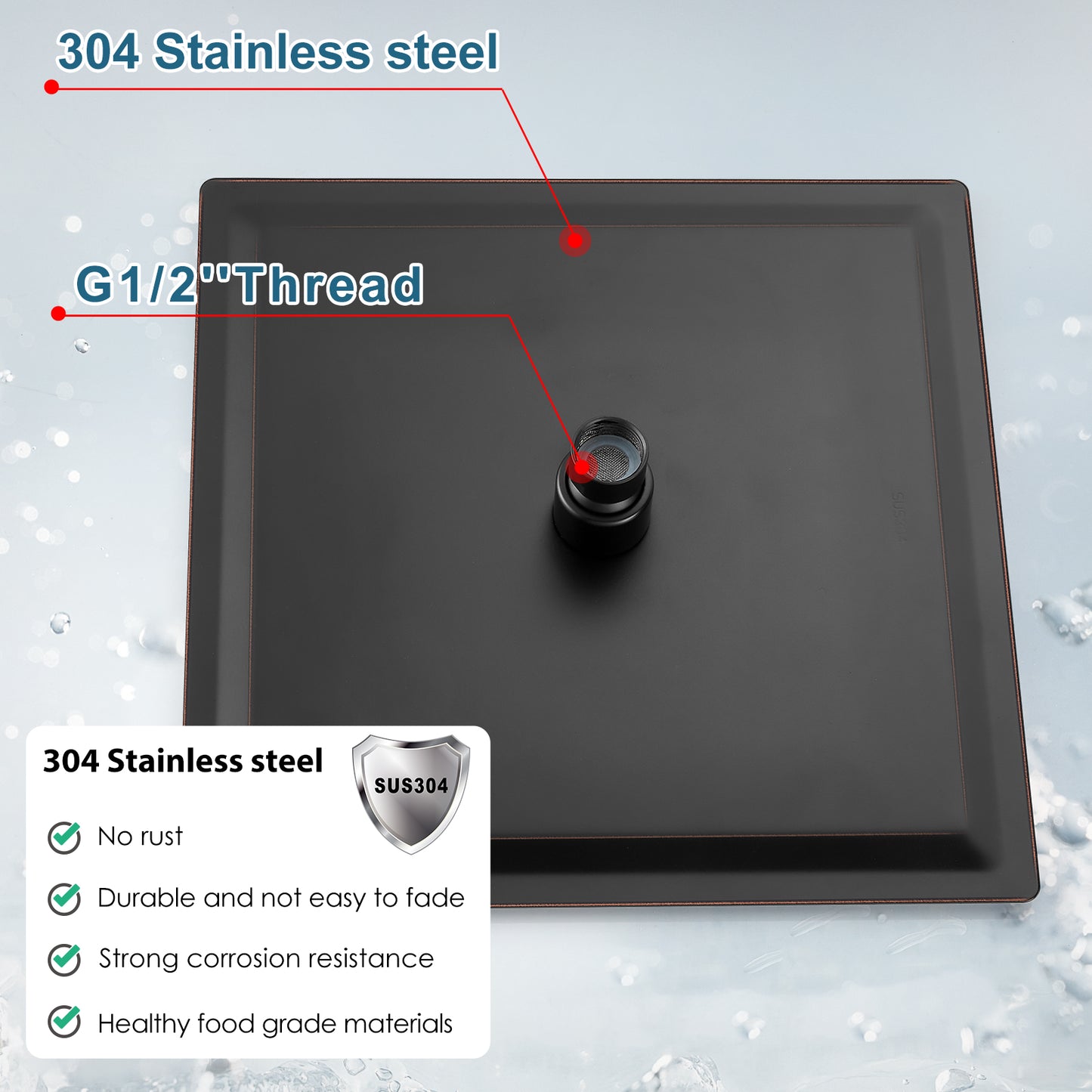 
                  
                    Midanya 12 inch  Rainfall Shower Head Square Stainless Steel Rain Showerhead High Pressure Waterfall Crackproof Coverage with Silicone Nozzle 1/16" Ultra Thin Design Swivel Connector
                  
                