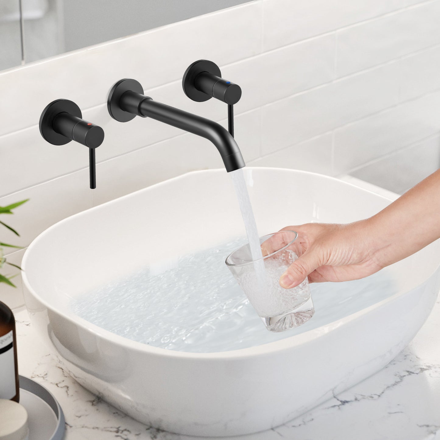 
                  
                    Midanya  Widespread Bathroom Sink Faucet 2 Level Handles 3 Hole Vanity Sink Faucet Wall Mount Brass Lavatory Basin Mixing Tap 360 Degree Swivel Spout with Rough in Valve Included
                  
                