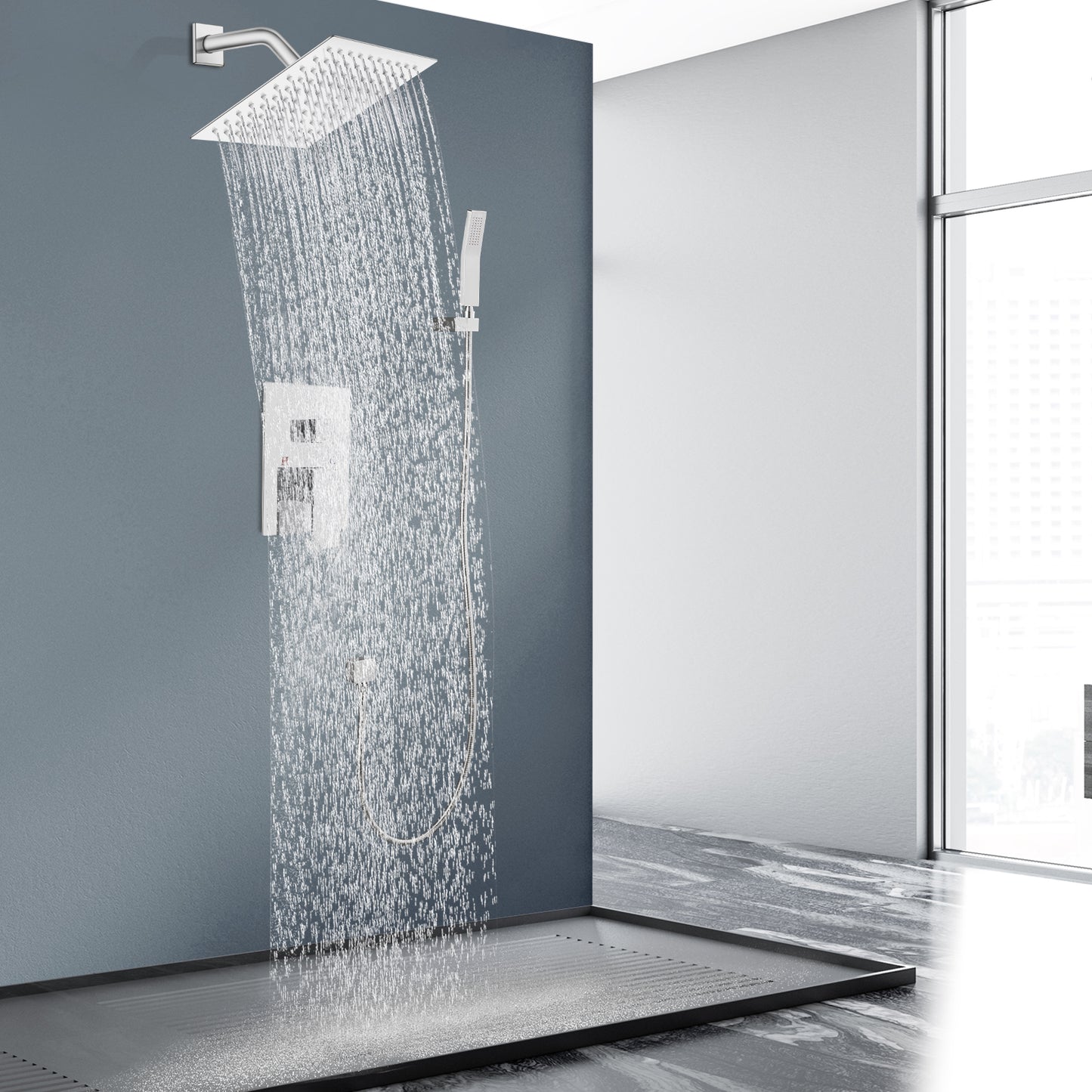 
                  
                    Midanya  Rain Shower System Wall Mount Shower Faucet Set 8 Inch Square High Pressure Showerhead with Hand Sprayer Rough-In Valve Body and Trim Included Mixer Shower Combo Set Bathroom
                  
                
