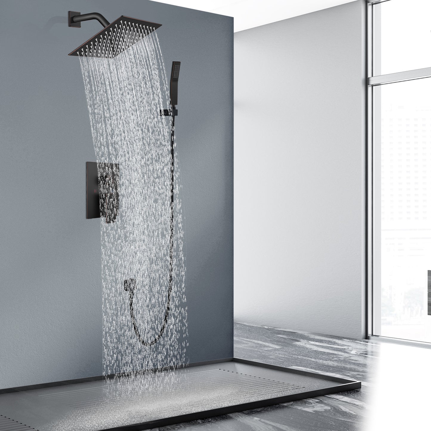 
                  
                    Midanya  Rain Shower System Wall Mount Shower Faucet Set 8 Inch Square High Pressure Showerhead with Hand Sprayer Rough-In Valve Body and Trim Included Mixer Shower Combo Set Bathroom
                  
                