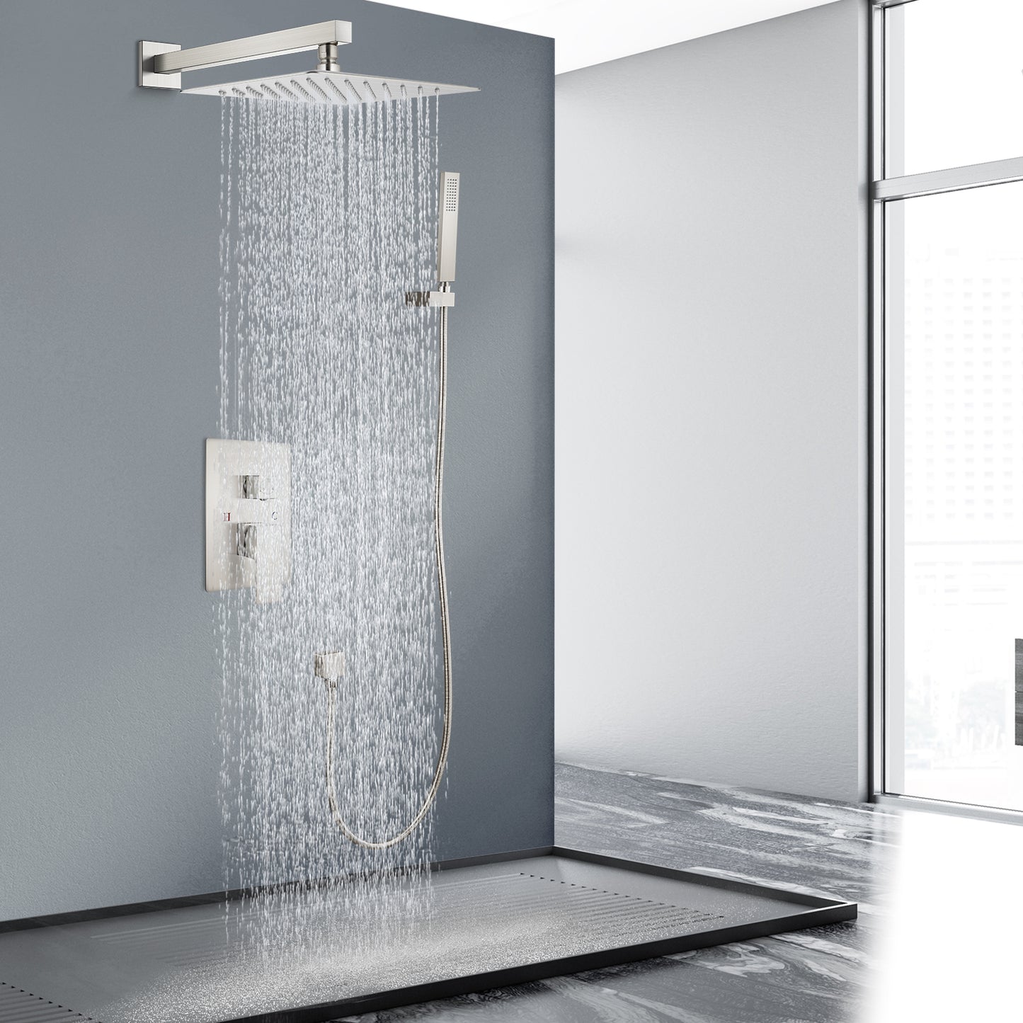 
                  
                    Midanya  Rain Shower System Wall Mount Shower Faucet Set 12 Inch Square High Pressure Showerhead with Hand Sprayer Rough-In Valve Body and Trim Included Mixer Shower Combo Set Bathroom
                  
                