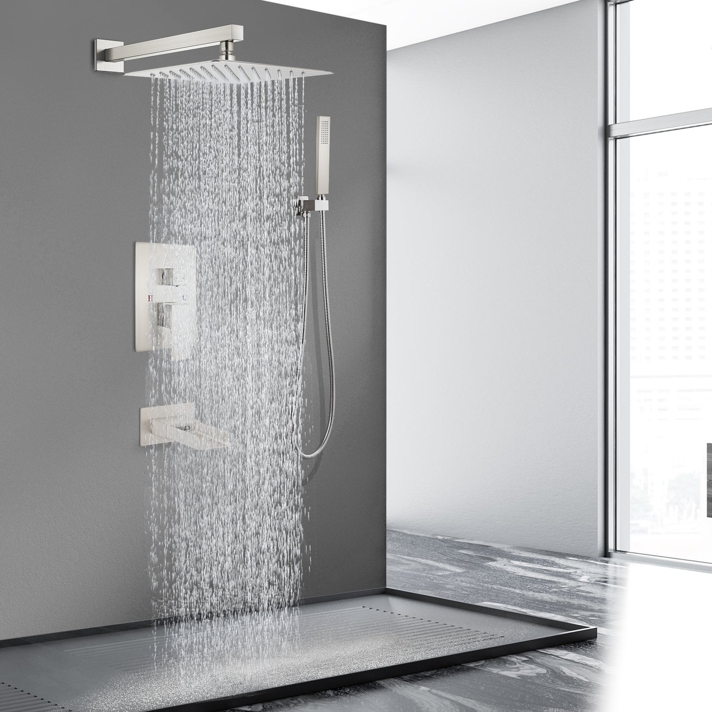 
                  
                    Midanya Bathroom Shower System 10 Inch Rainfall Shower Head with Handheld Spary Wall Mount Tub Spout Combo Set Rough-in Valve 3 Function Mixer Shower Faucet Luxury
                  
                
