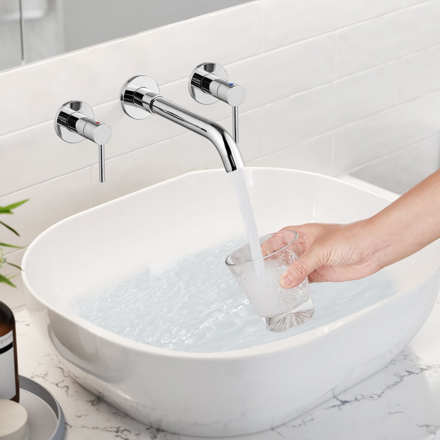 
                  
                    Midanya  Widespread Bathroom Sink Faucet 2 Level Handles 3 Hole Vanity Sink Faucet Wall Mount Brass Lavatory Basin Mixing Tap 360 Degree Swivel Spout with Rough in Valve Included
                  
                