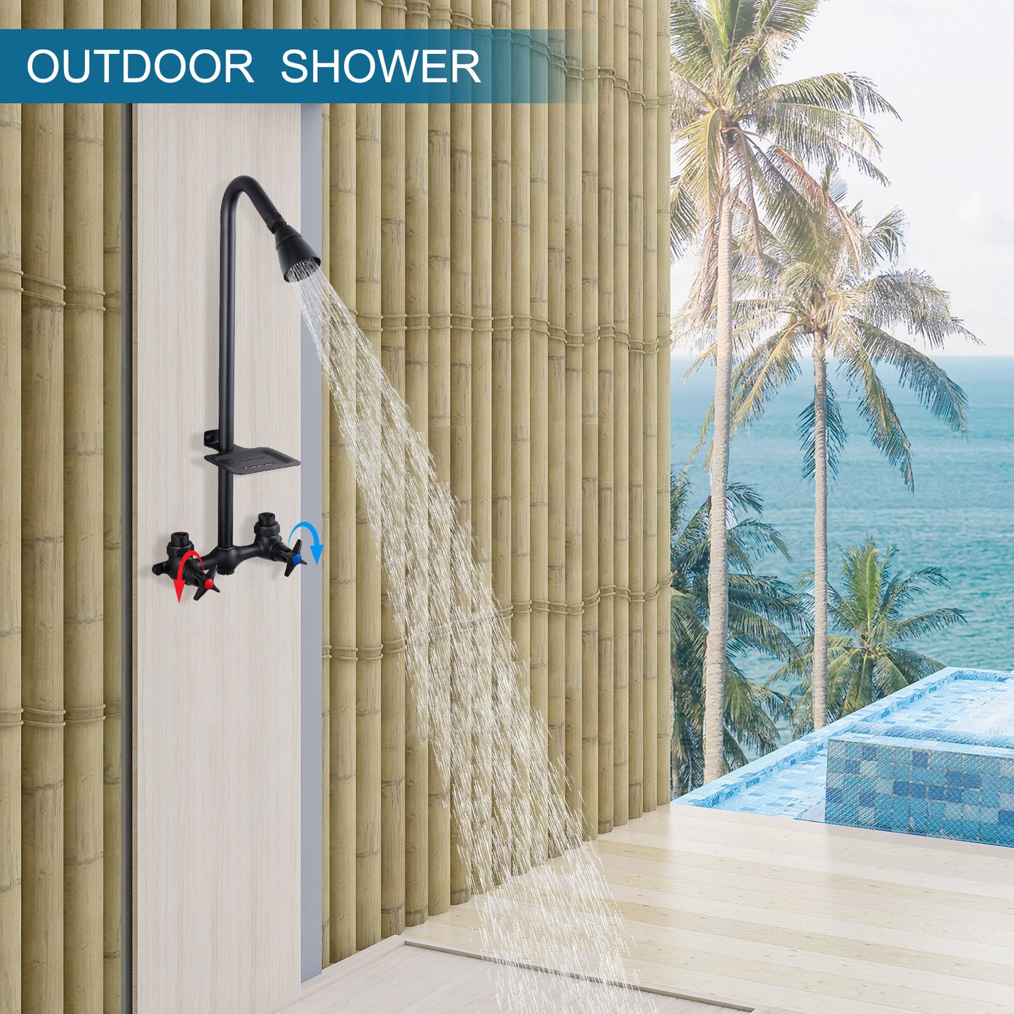 
                  
                    Outdoor Shower Fixtures Faucet Kit Wall Mounted with Dual Cross Handles Brass Mix Valve Adjustable Utility Shower Head Exposed Shower System with Soap Dish
                  
                