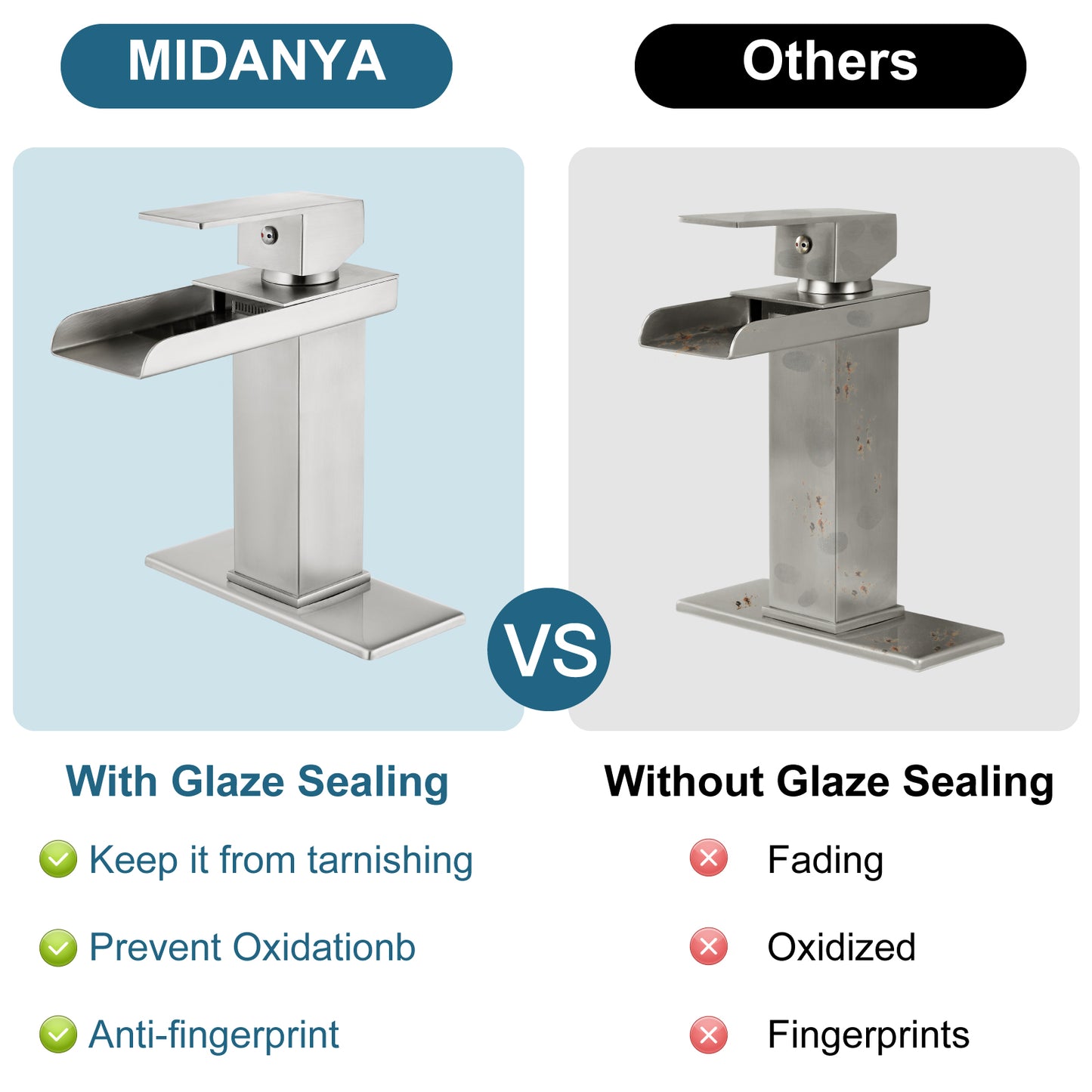 
                  
                    Midanya Waterfall Bathroom Faucet 1 Hole Single Handle Sink Vanity 4 inch Faucet Wide Mouth Spout with Deck Mount Plate & Water Supply Lines Hose Lavatory Modern Commercial Mixer Tap
                  
                