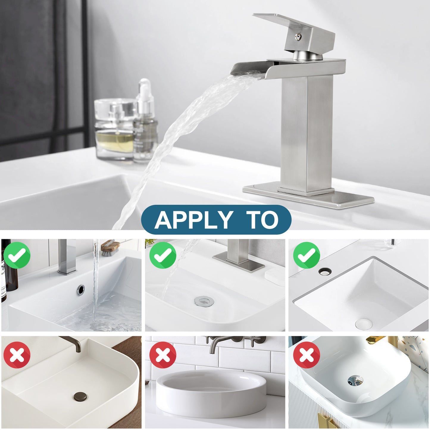 
                  
                    Midanya Waterfall Bathroom Faucet 1 Hole Single Handle Sink Vanity Faucet Wide Mouth Spout with with Pop Up Drain and Deck Mount Plate Lavatory Modern Commercial Mixer Tap
                  
                