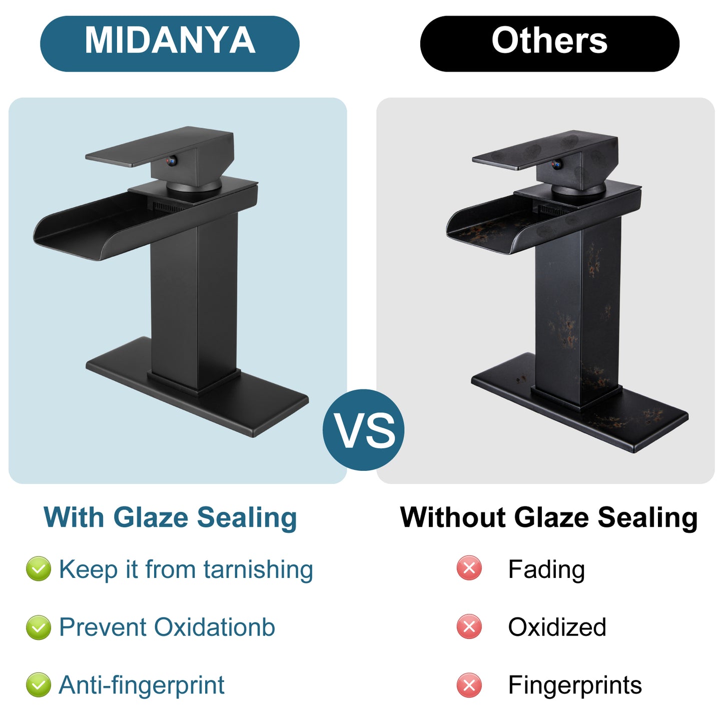 
                  
                    Midanya Waterfall Bathroom Faucet 1 Hole Single Handle Sink Vanity 4 inch Faucet Wide Mouth Spout with Deck Mount Plate & Water Supply Lines Hose Lavatory Modern Commercial Mixer Tap
                  
                