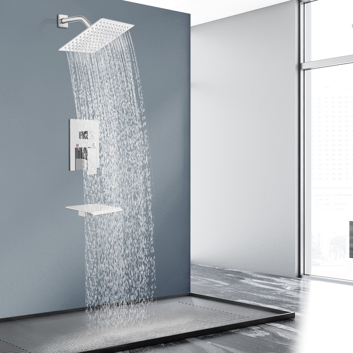 
                  
                    Midanya Tub and Shower Faucet Set Shower System with 8-Inch Rain Shower Head and Waterfall Tub Faucet Wall Mount Shower Valve and Trim Kit Included
                  
                
