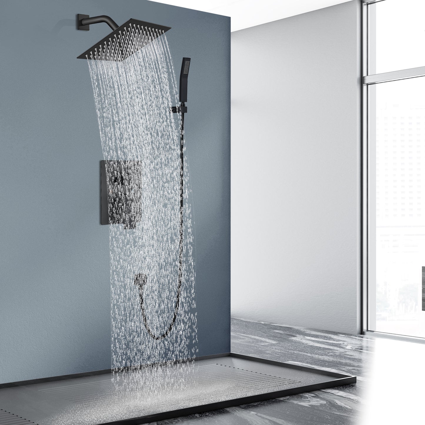 
                  
                    Midanya  Rain Shower System Wall Mount Shower Faucet Set 8 Inch Square High Pressure Showerhead with Hand Sprayer Rough-In Valve Body and Trim Included Mixer Shower Combo Set Bathroom
                  
                