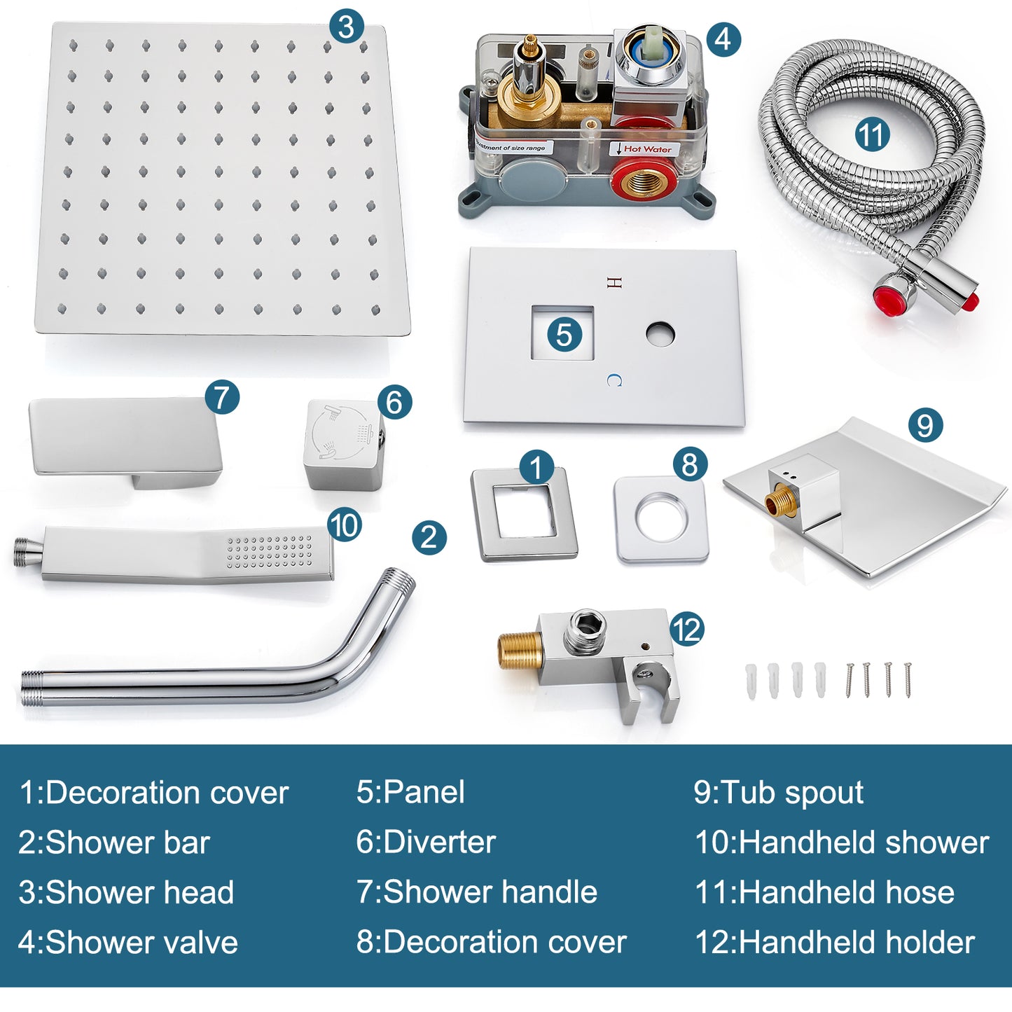 
                  
                    Midanya Rain Shower System Tub Shower Faucet Set 8 Inch Square Rainfall Shower Head with Handheld Sprayer and Waterfall Tub Spout Rough-in Valve Shower Mixer Combo
                  
                