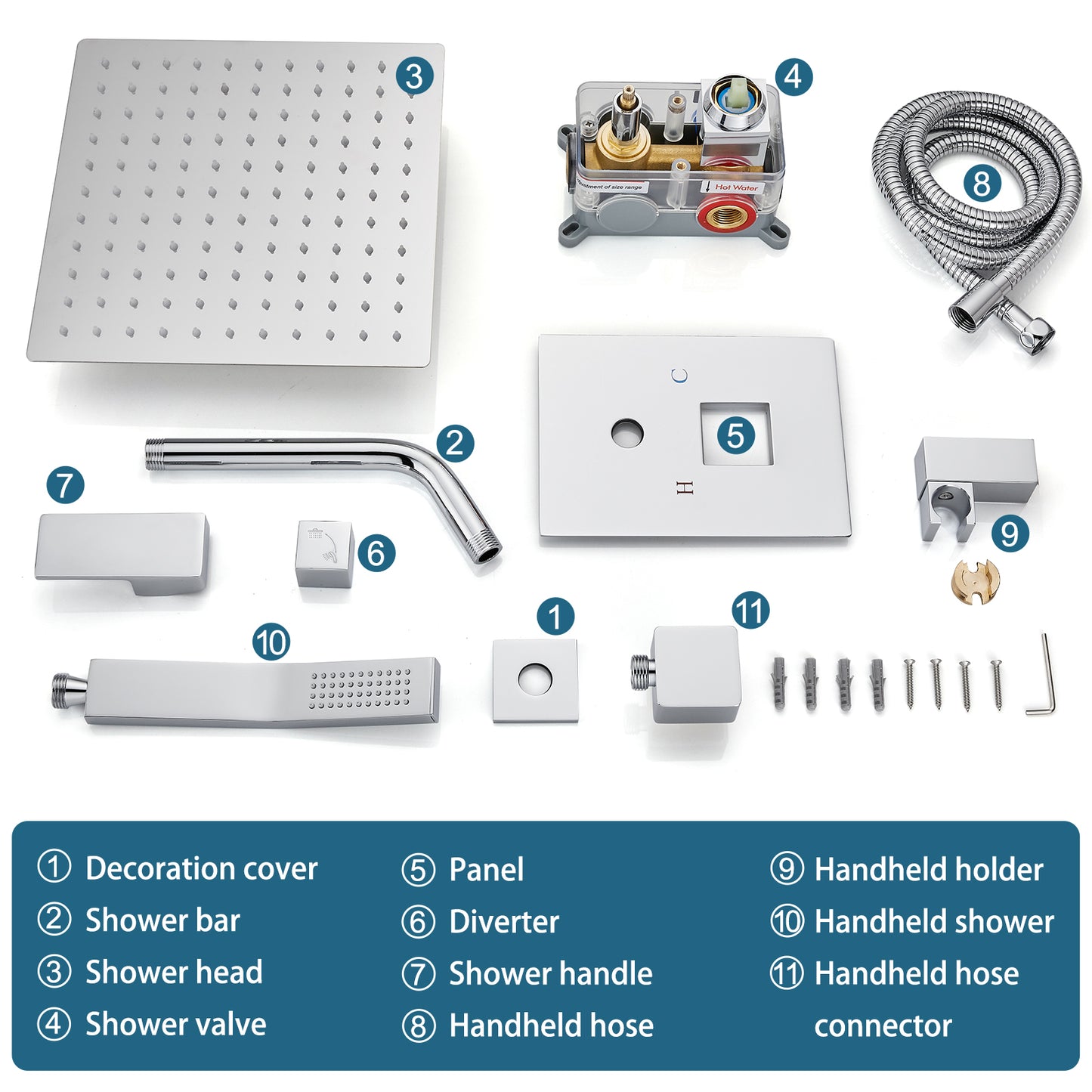 
                  
                    Midanya  Rain Shower System Wall Mount Shower Faucet Set 8 Inch Square High Pressure Showerhead with Hand Sprayer Rough-In Valve Body and Trim Included Mixer Shower Combo Set Bathroom
                  
                